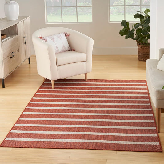 Nourison Home Positano Indoor/Outdoor Terracotta 4' x 6' Area Rug, Easy Cleaning, Non Shedding, Bed Room, Living Room, Dining Room, Deck, Backyard, Patio (4x6)