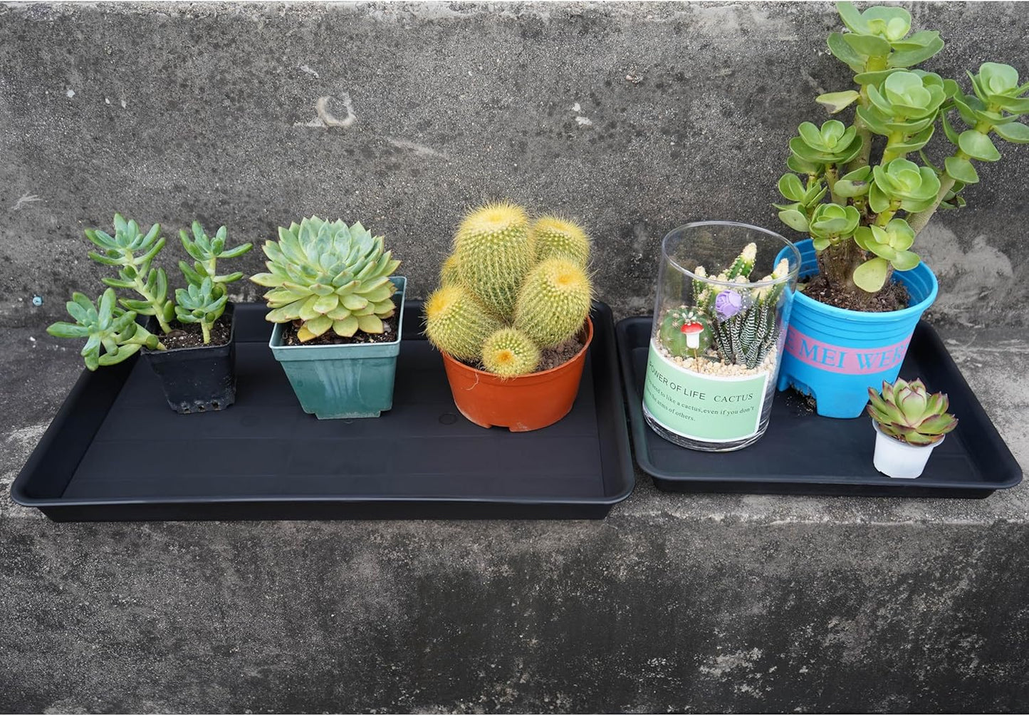 4 Pack Plant Saucer Tray Rectangular, Plant Saucers for Indoors, Heavy Sturdy Plastic Plant Drainage Trays, Plant Drip Trays for Pots, Seed Starter Growing Tray (11 x 9 inch, Black)
