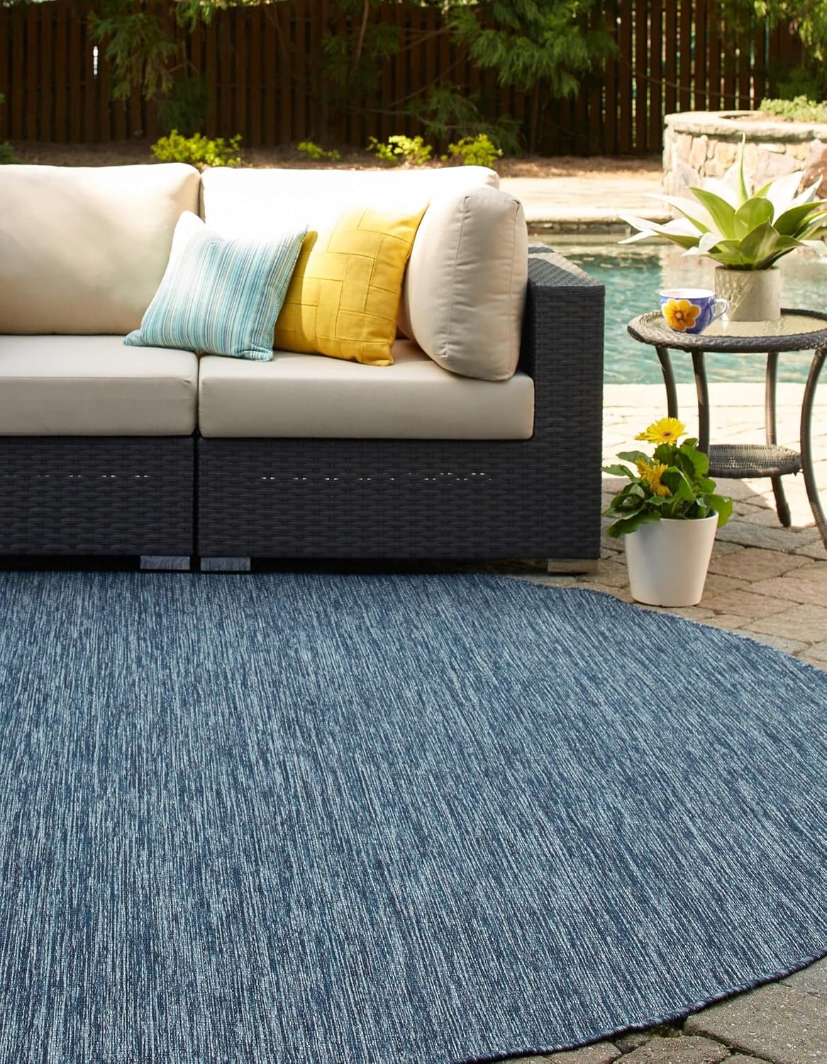 Unique Loom Collection Casual Transitional Solid Heathered Indoor/Outdoor Flatweave Area Rug (13' Round, Blue/Navy Blue)