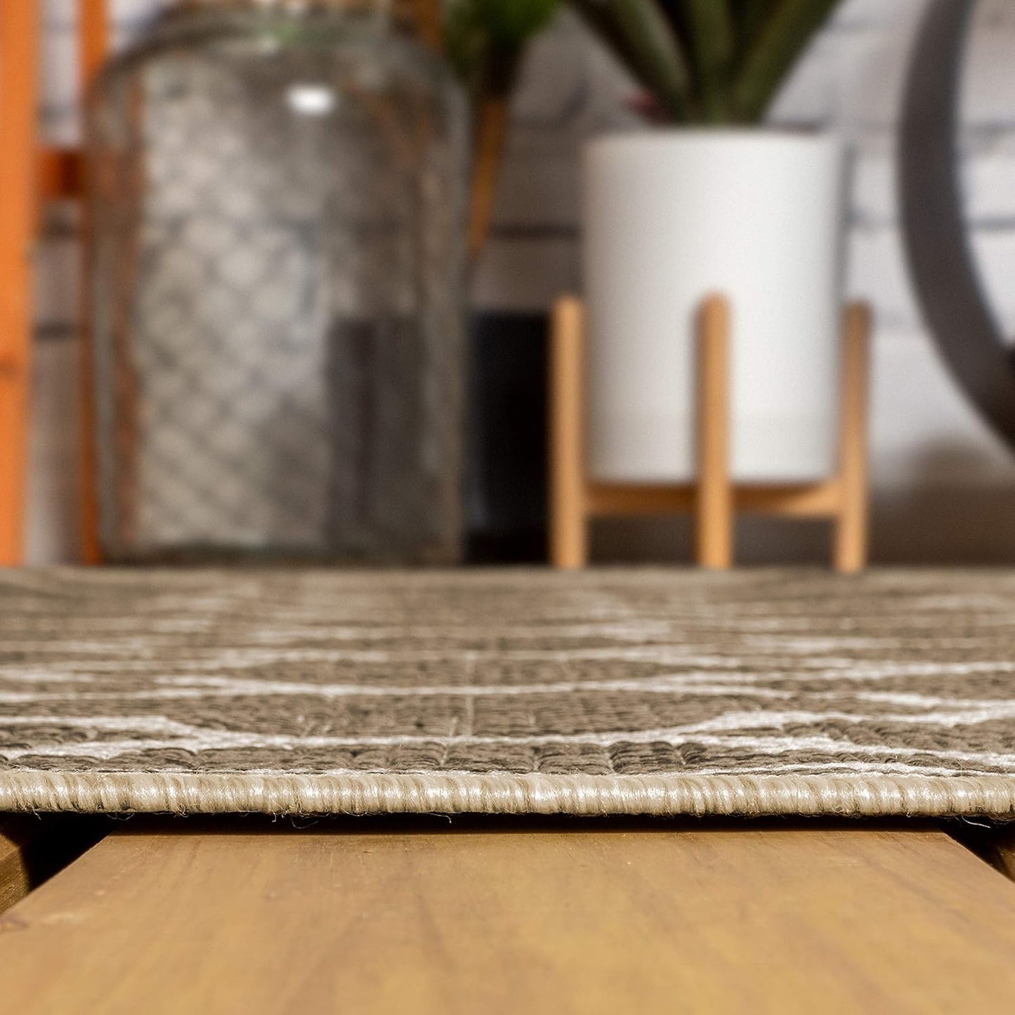 Eyely BMS109A-6SQ Santa Monica Trebol Moroccan Trellis Textured Weave, Pet Friendly, Non-Shedding, Stain Resistant, Easy-Cleaning, Brown/Beige, 6' Square, Indoor/Outdoor, Area Rug