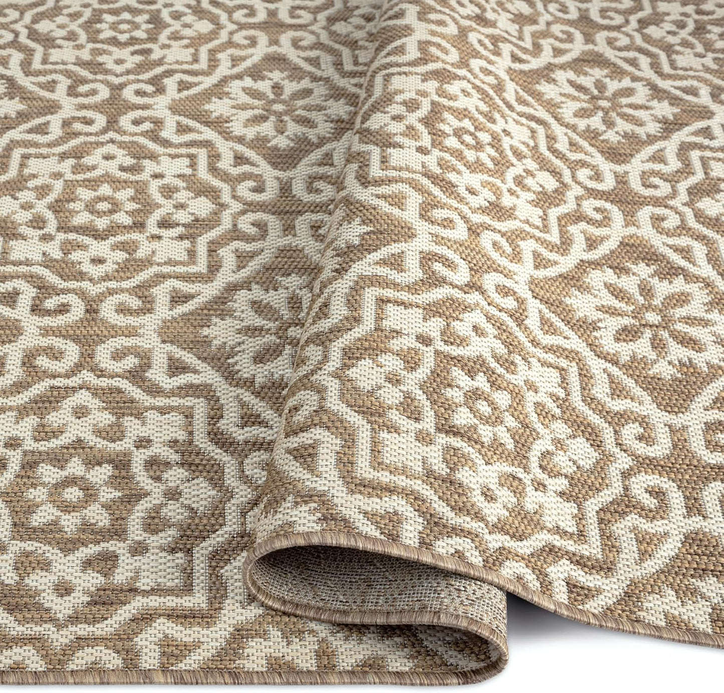 Nicole Miller New York Patio Country Julia Transitional Geometric Indoor/Outdoor Area Rug, Brown/Beige, 5'2"x7'2"