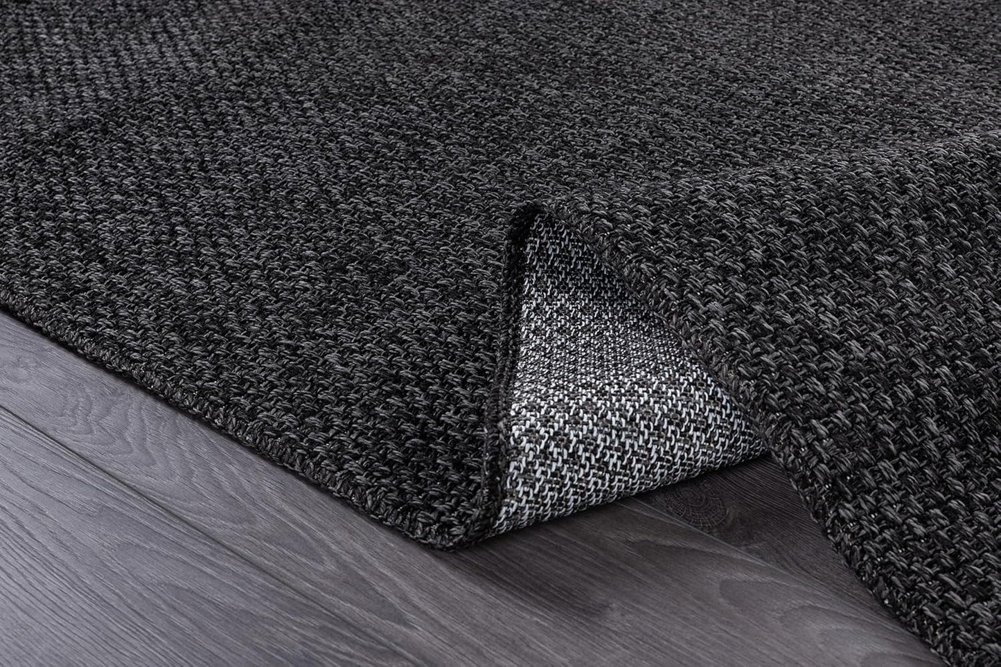 CAMILSON Easy Jute Rug 4x6, Indoor Outdoor Dark Gray Black Farmhouse Area Rugs for Living Room Patio and Kitchen Rug, Solid Boho Woven Design, Easy-Cleaning, Washable Outside Carpet Alfombras (4 x 6)