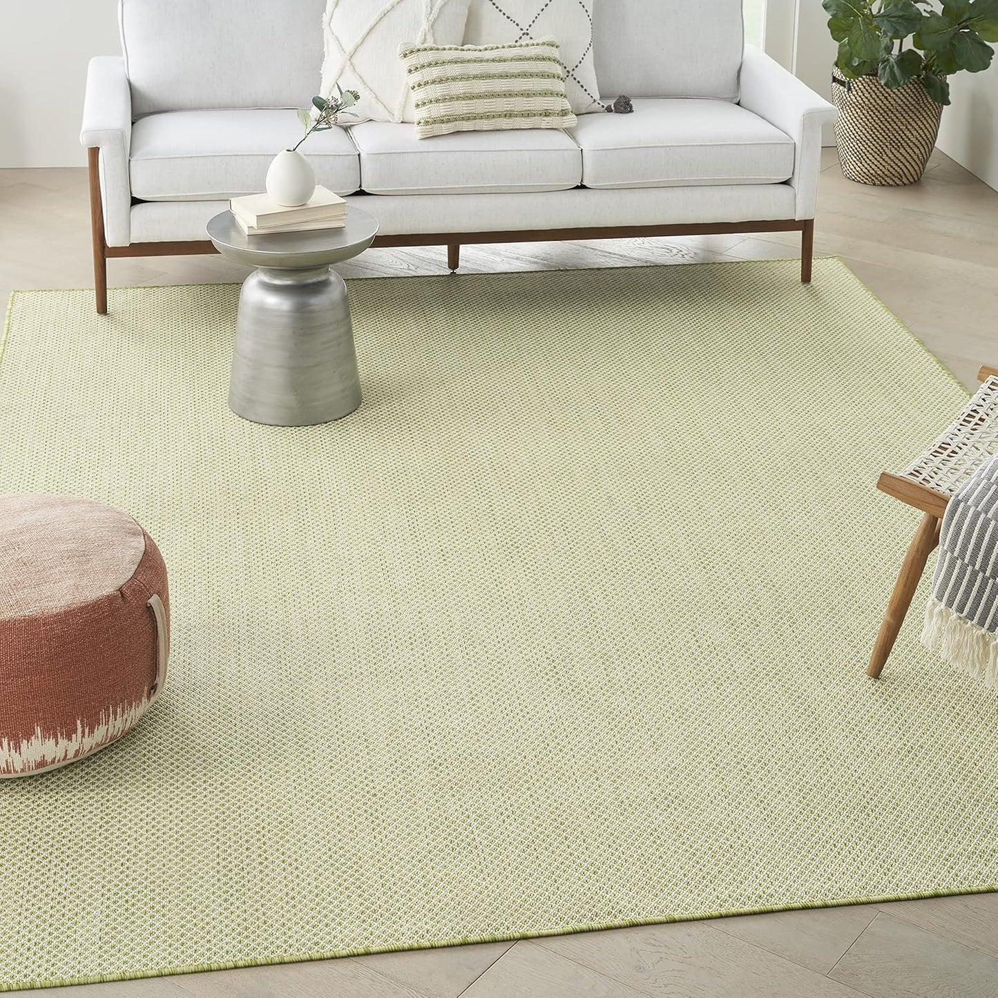 Nourison Courtyard Indoor/Outdoor Ivory Green 9' x 12' Area Rug, Geometric, Easy Cleaning, Non Shedding, Bed Room, Living Room, Dining Room, Deck, Patio, Backyard (9x12)
