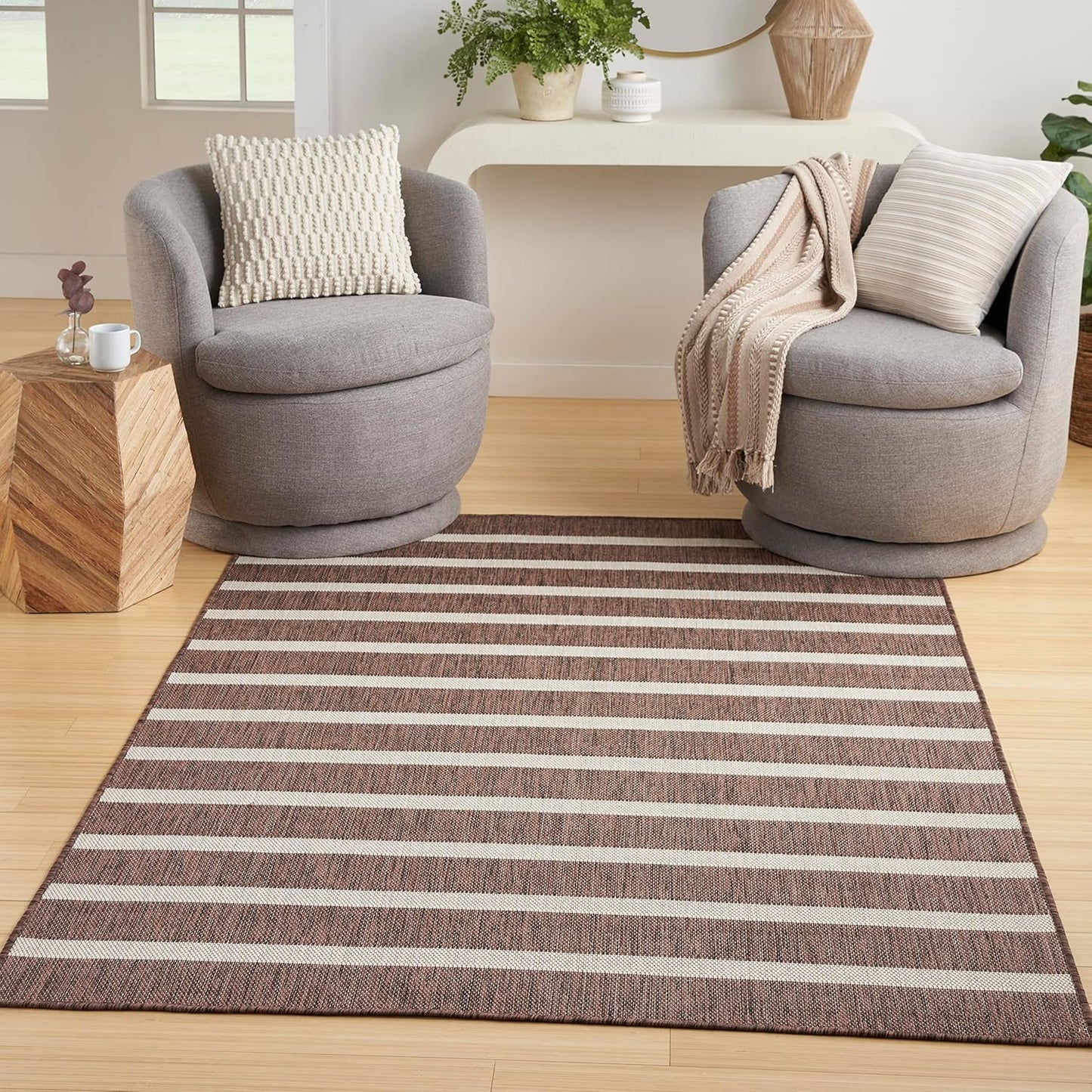 Nourison Home Positano Indoor/Outdoor Natural Ivory 4' x 6' Area -Rug, Easy -Cleaning, Non Shedding, Bed Room, Living Room, Dining Room, Deck, Backyard, Patio (4x6)