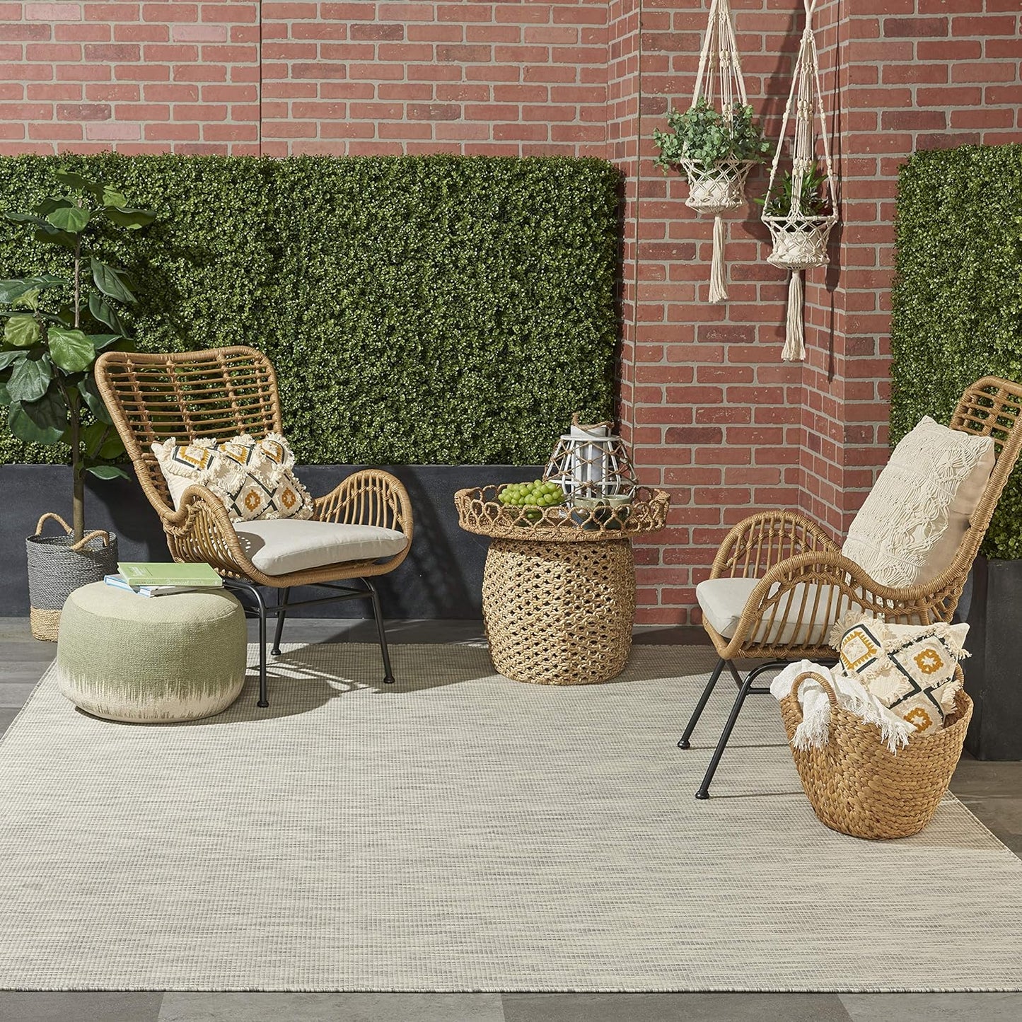 Nourison Positano Indoor/Outdoor Light Grey 10' x 14' Area Rug, Easy Cleaning, Non Shedding, Bed Room, Living Room, Dining Room, Backyard, Deck, Patio (10x14)