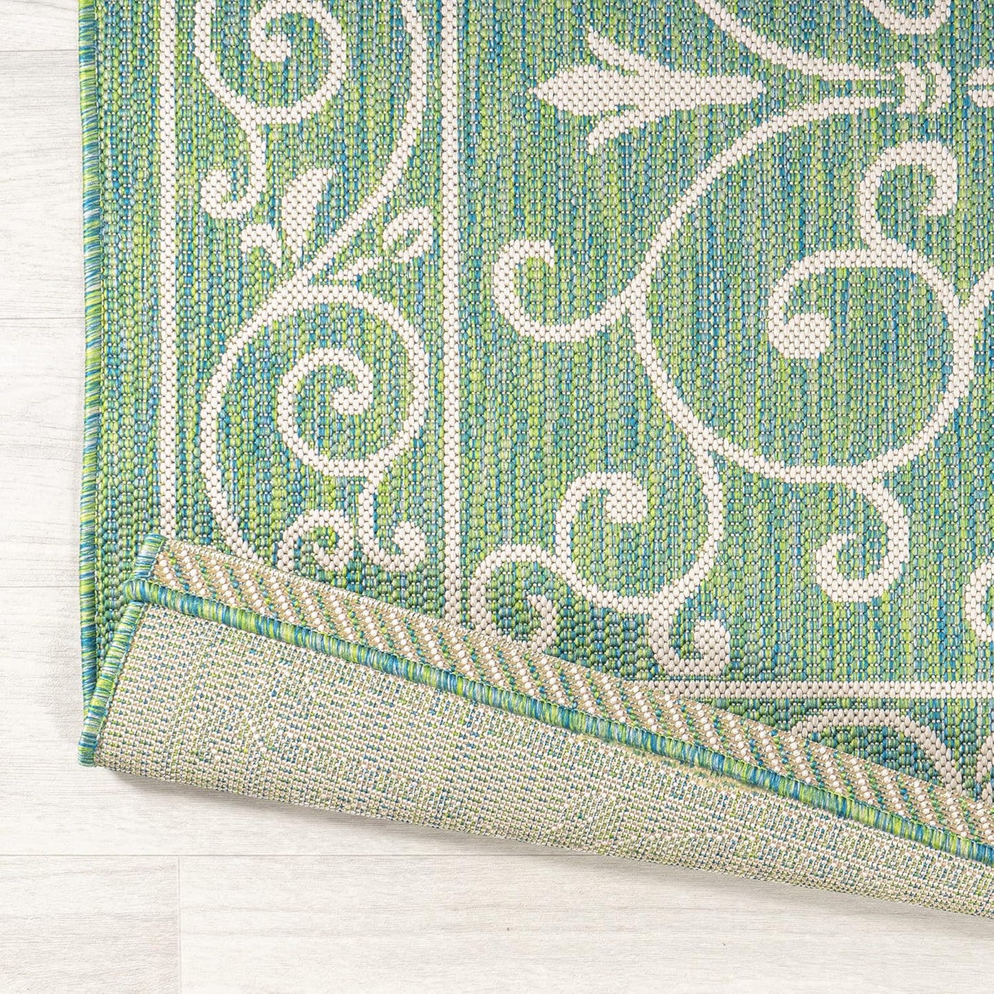 JONATHAN Y SMB106K-28 Charleston Vintage Filigree Textured Weave Indoor Outdoor Runner Rug, Classic, Traditional, Transitional Easy Clean,Bedroom,Kitchen,Backyard,Patio, Non-Shed, Green/Ivory, 2 X 8