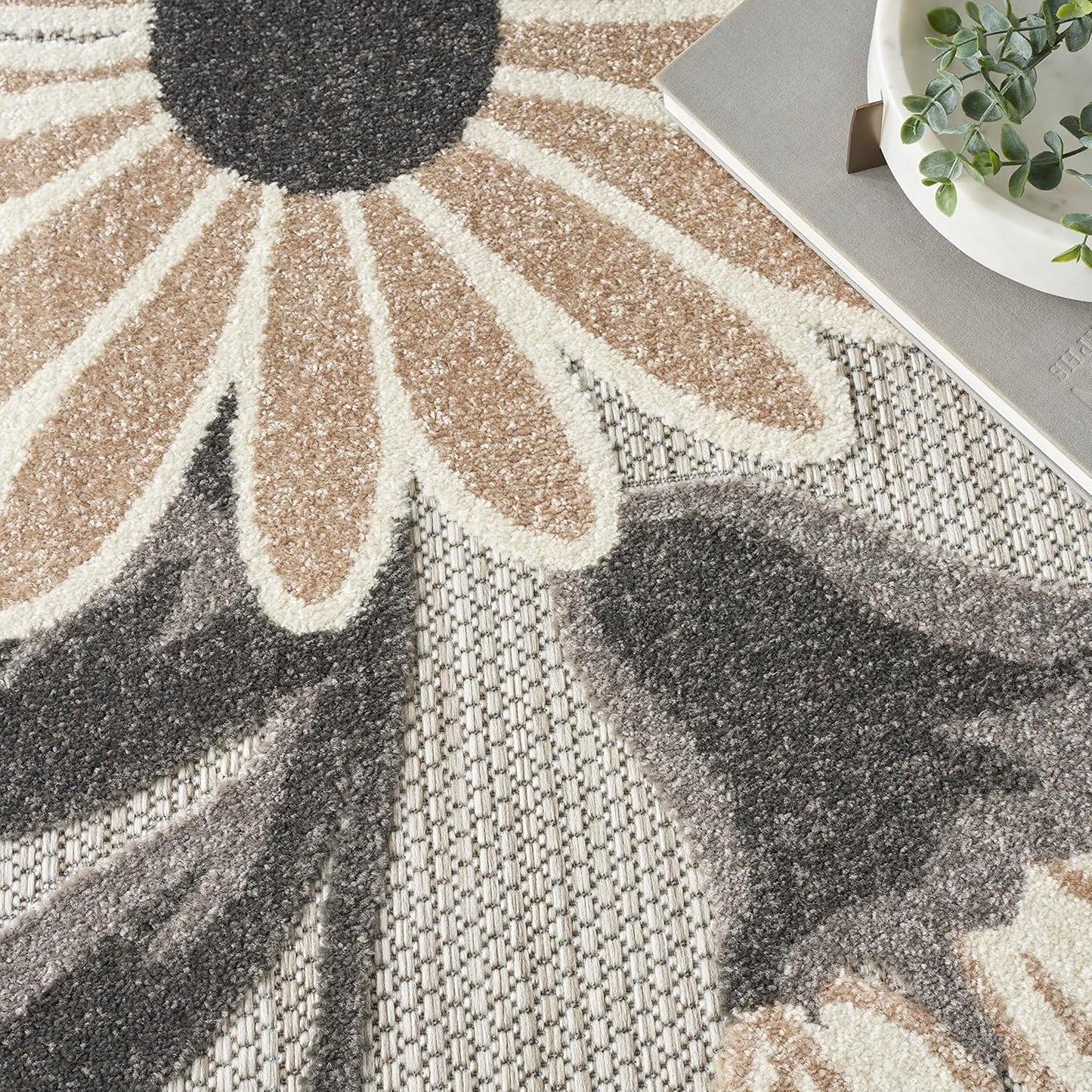 Nourison Home Aloha Indoor-Outdoor Beige 3'6" x 5'6" Area Rug, Easy Cleaning, Non Shedding, Bed Room, Living Room, Dining Room, Kitchen (4x6)