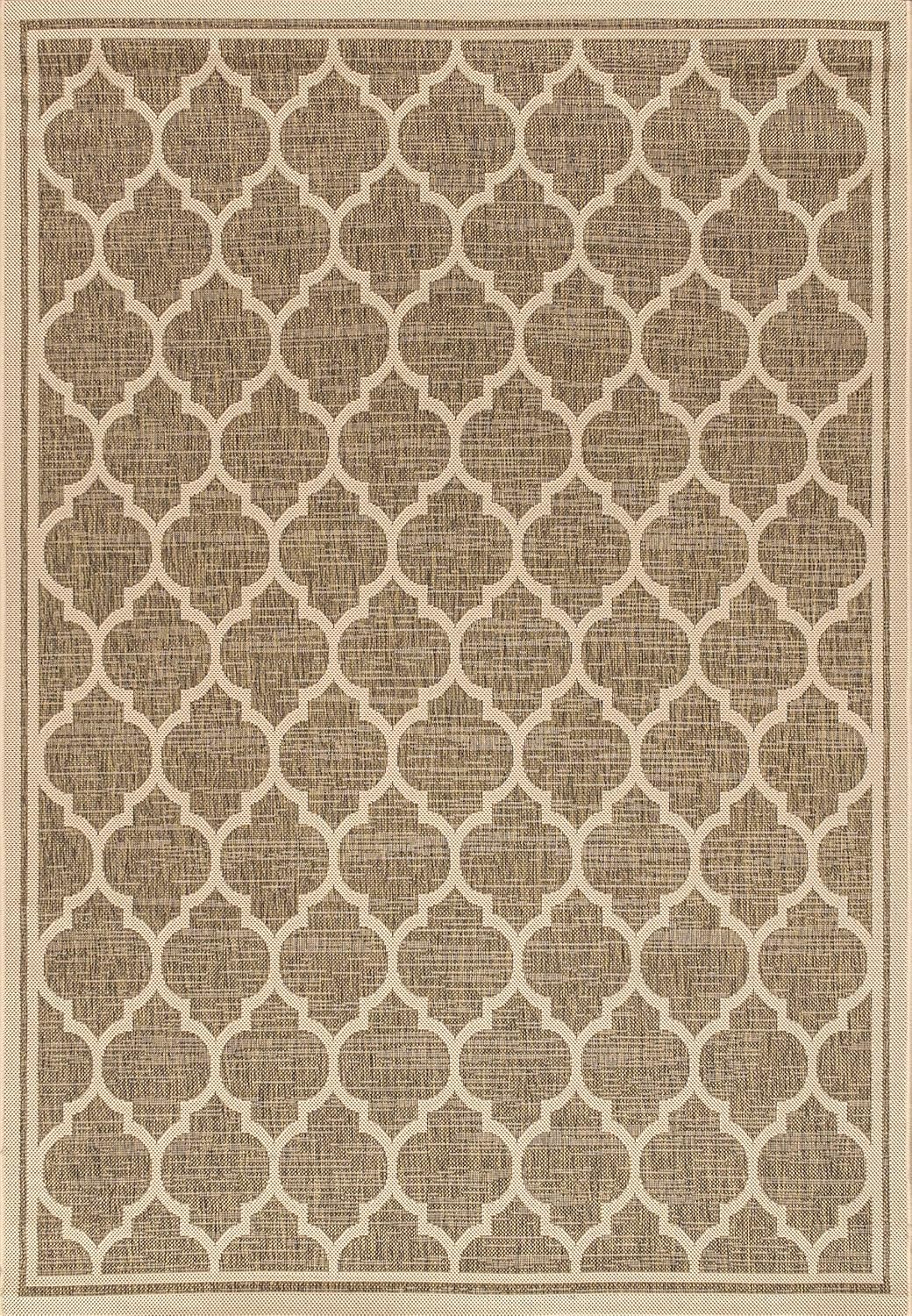 Eyely BMS109A-9 Santa Monica Trebol Moroccan Trellis Textured Weave Indoor/Outdoor Area Rug Coastal;Bohemian, Bedroom, Backyard, Patio, Easy-Cleaning, Non-Shedding, 9 X 12, Brown/Beige