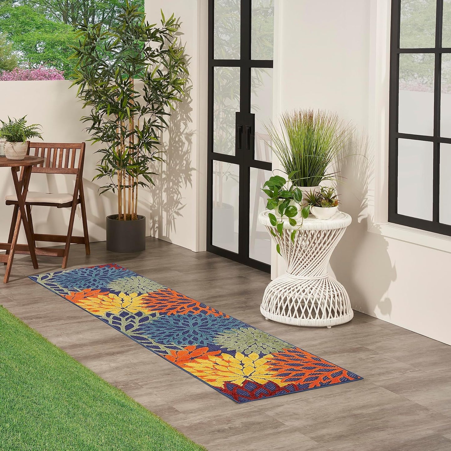 Nourison Home Aloha Indoor/Outdoor Modern Navy Multicolor 2' x 6' Area Rug, Easy Cleaning, Non Shedding, Bed Room, Living Room, Dining Room, Backyard, Deck, Patio (2x6)