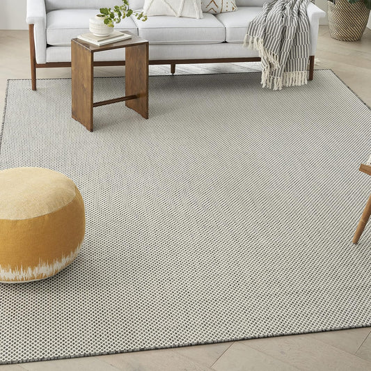 Nourison Home Courtyard Indoor/Outdoor Ivory Charcoal 7' x 10' Area Rug, Geometric, Easy Cleaning, Non Shedding, Bed Room, Living Room, Dining Room, Deck, Patio, Backyard (7x10)