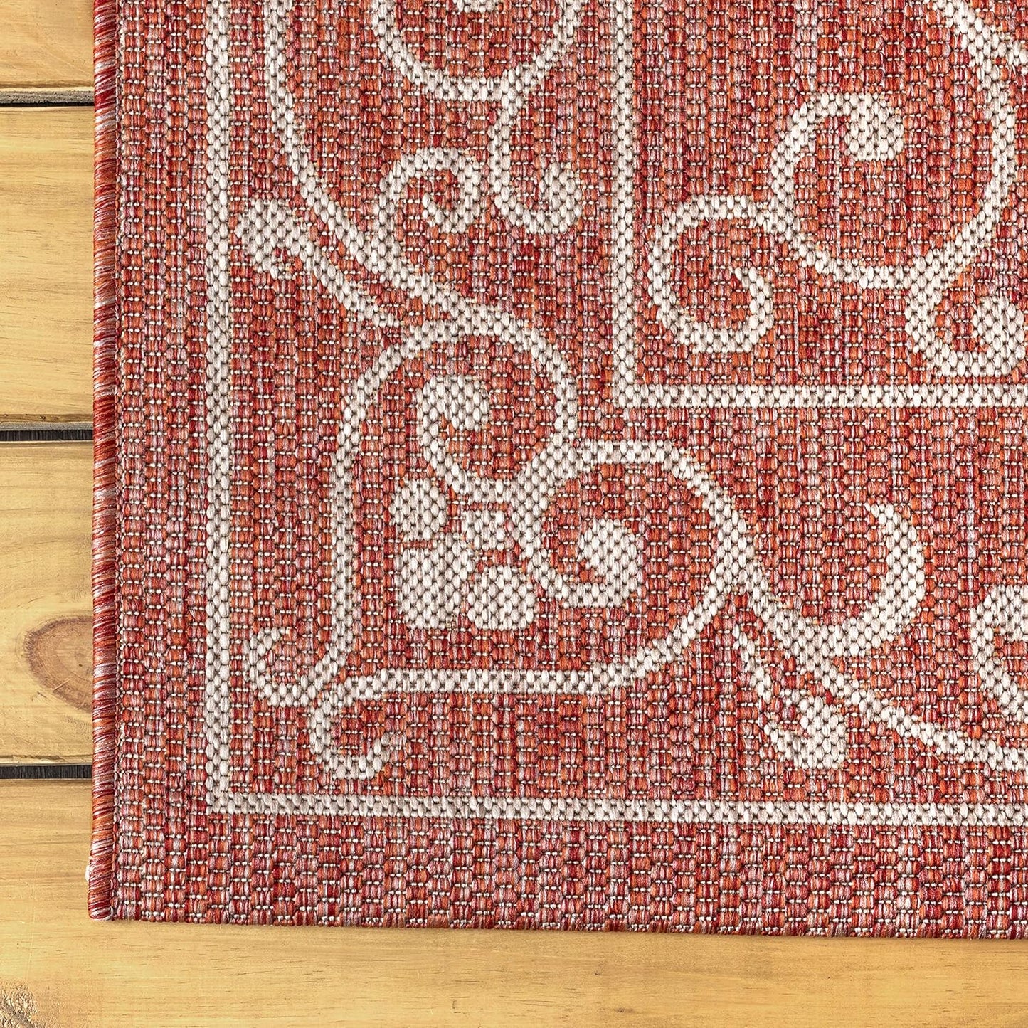 JONATHAN Y SMB106B-8SQ Charleston Vintage Filigree Textured Weave Red/Beige 8' Square Indoor/Outdoor Area Rug, Pet Friendly, Non-Shedding, Stain Resistant, Easy-Cleaning for Backyard, Patio, Porch