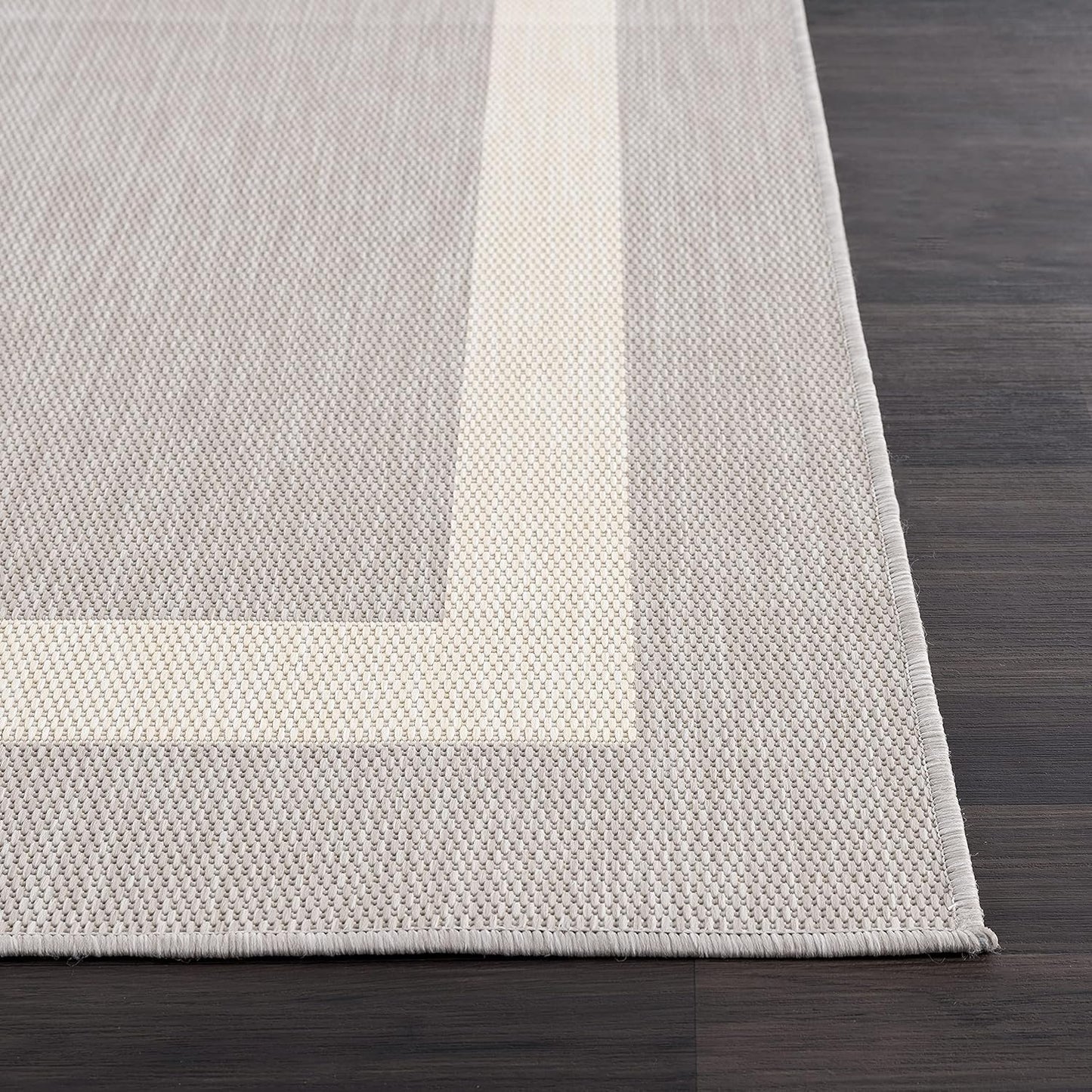 CAMILSON Outdoor Rug 9x12,Large Modern Outside Rugs for Patios Porches Waterproof Durable Washable Non-Shedding, Easy-to-Clean Indoor Outdoor Area Carpet (9 x 12, Bordered - Gray/White)