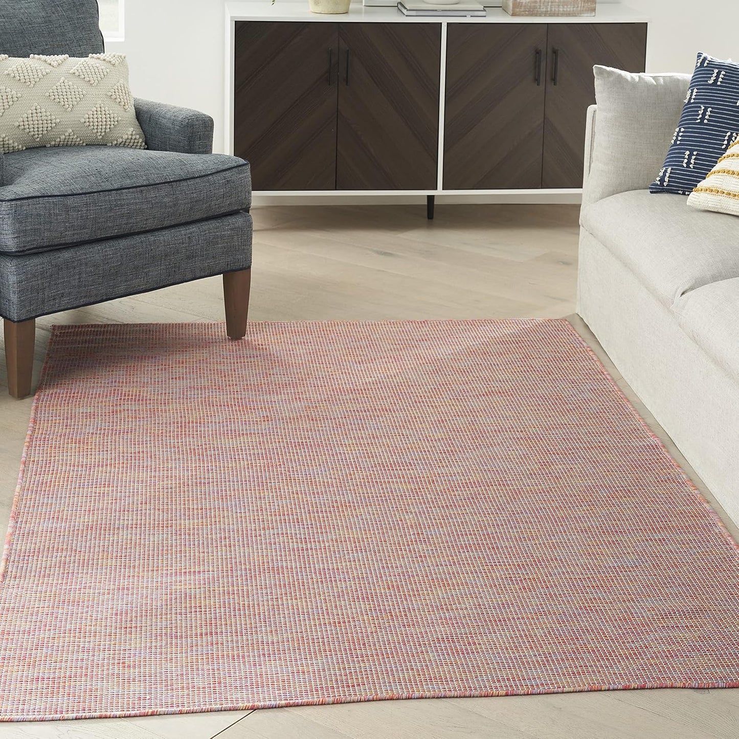 Nourison Home Positano Indoor/Outdoor Rainbow 6' x Round Area Rug, Easy Cleaning, Non Shedding, Bed Room, Living Room, Dining Room, Backyard, Deck, Patio (6 Round)