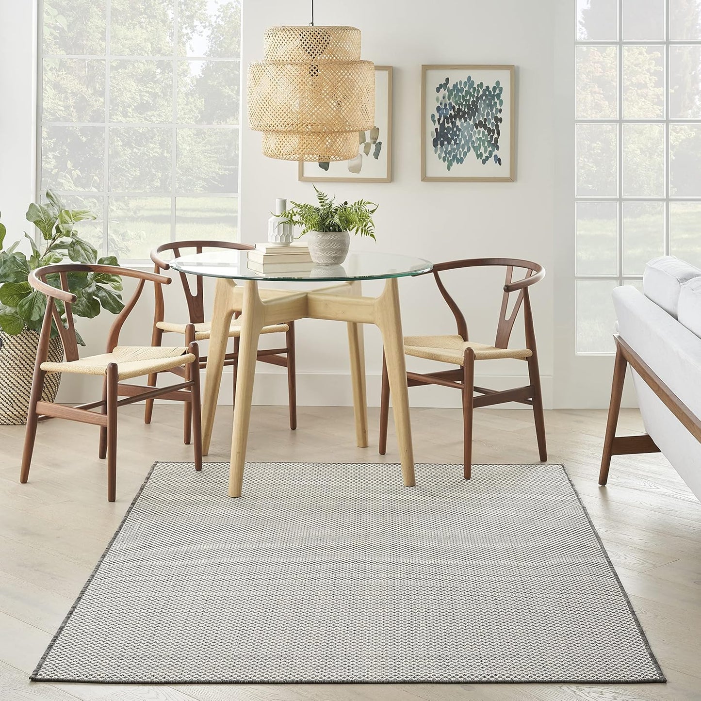 Nourison Home Courtyard 48" x 72" Fabric Indoor/Outdoor Rug in Ivory Charcoal