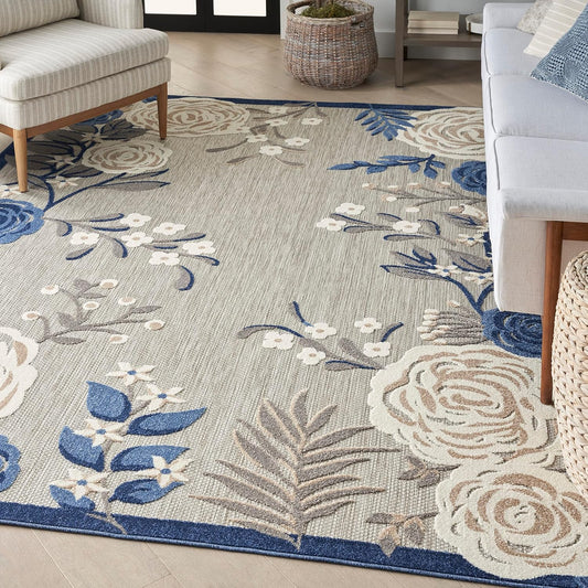 Nourison Home Aloha Indoor/Outdoor Blue/Grey 3'6" x 5'6" AreaRug, EasyCleaning, Non Shedding, Bed Room, Living Room, Dining Room, Kitchen (4x6)
