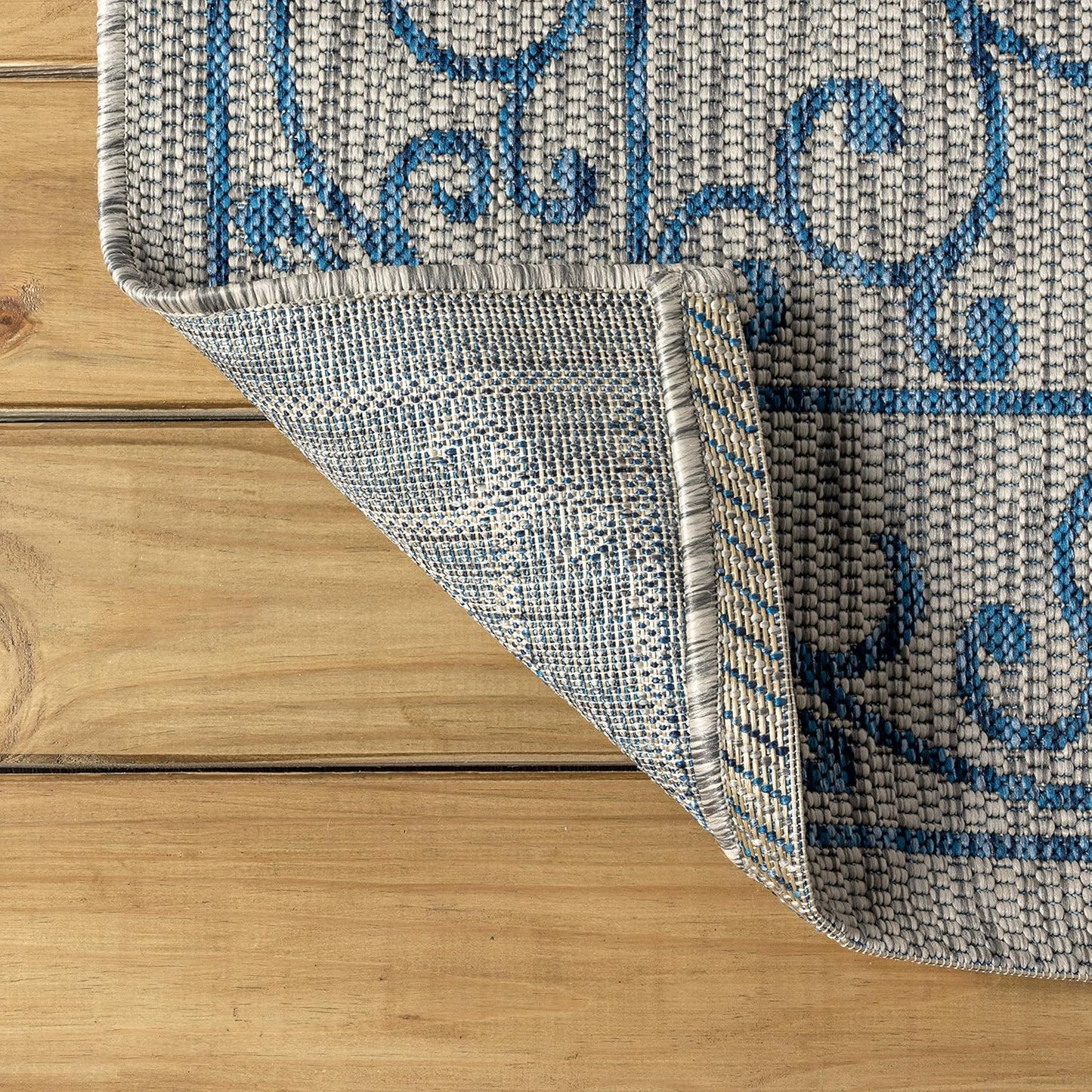 JONATHAN Y SMB106C-28 Charleston Vintage Filigree Textured Weave Indoor Outdoor Runner Rug Classic Coastal Easy-Cleaning Bedroom Kitchen Backyard Patio Non Shedding, 2 X 8, Gray/Navy