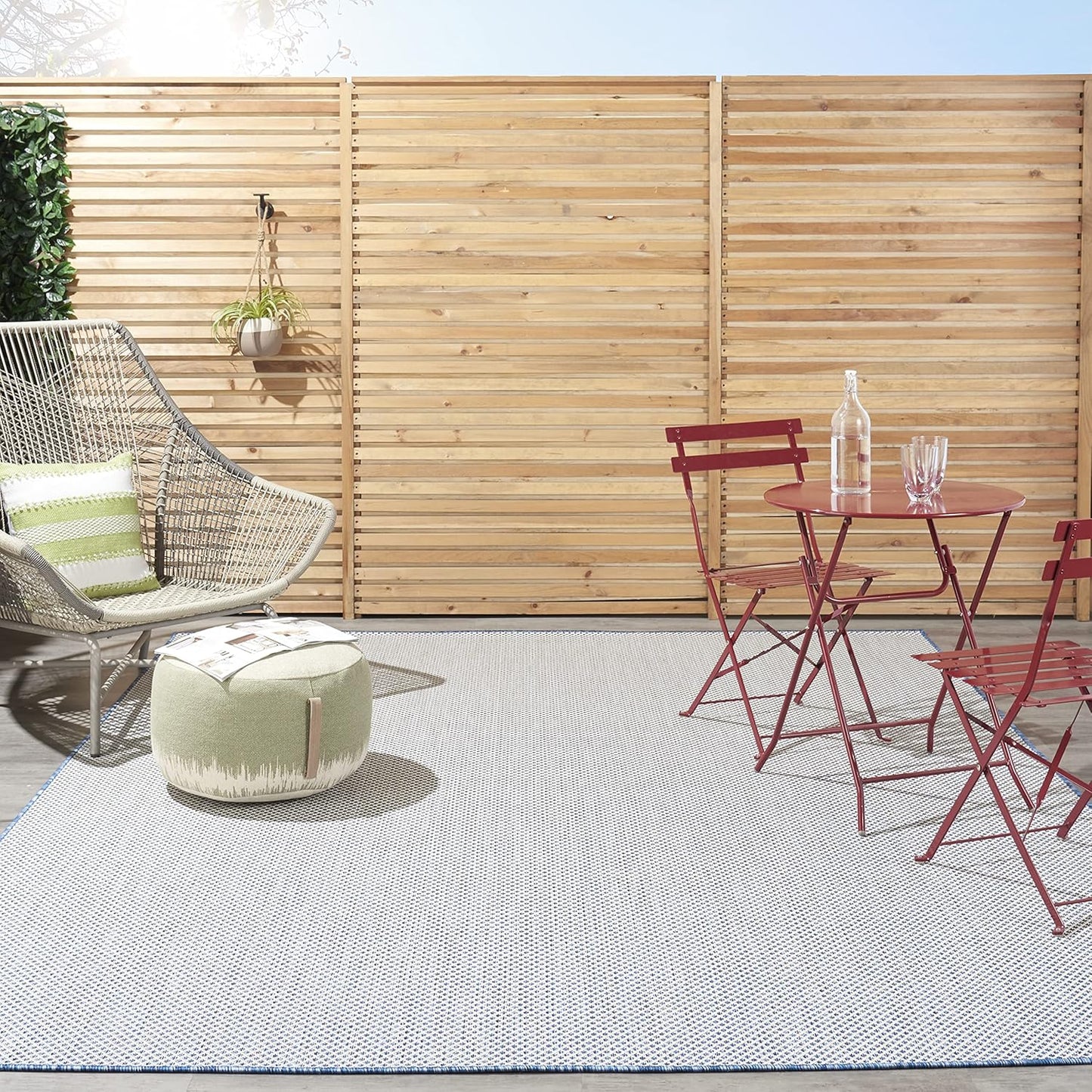 Nourison Home Courtyard 108" x 144" Fabric Indoor/Outdoor Rug in Ivory Blue