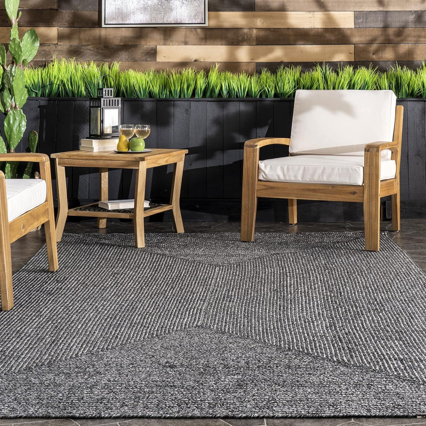 nuLOOM 8' Round Solid Hand Braided Indoor/Outdoor Area Rug, Pet-Friendly, High Traffic, Weather Resistant, for Patio, Balcony, Bedroom, Living, Dining Room, Wynn Charcoal
