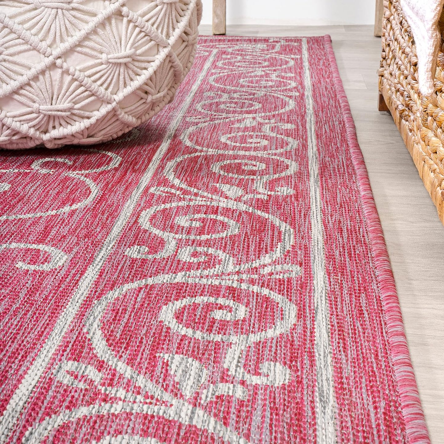 JONATHAN Y SMB106J-5SQ Charleston Vintage Filigree Textured Weave Indoor Outdoor Area Rug, Classic Traditional,Bedroom,Kitchen,Backyard,Patio, Fuchsia/Light Gray, 5' Square