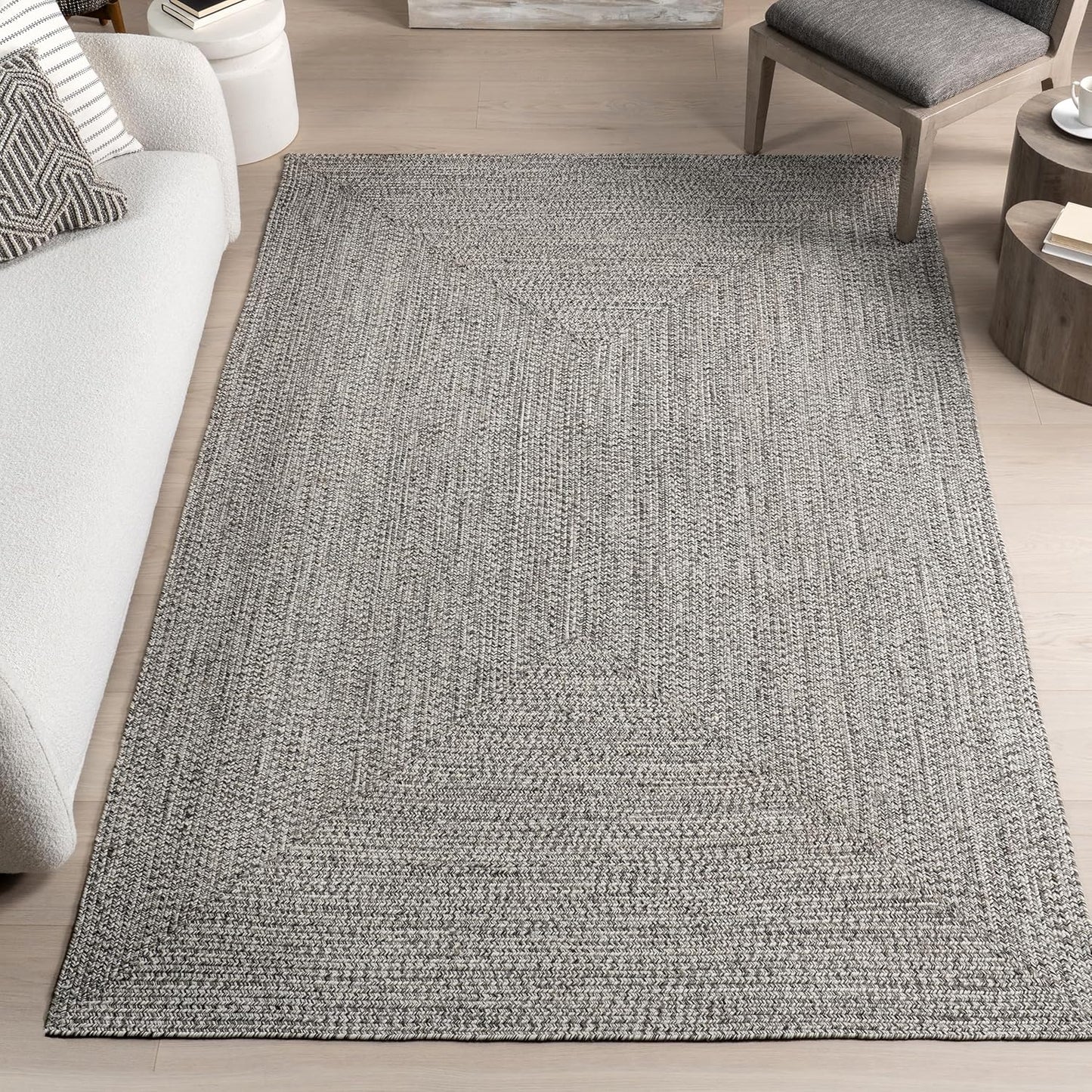 nuLOOM 2' x 6' Solid Hand Braided Indoor/Outdoor Area Rug, Pet-Friendly, High Traffic, Weather Resistant, for Patio, Balcony, Bedroom, Living Room, Dining Room, Wynn Salt And Pepper