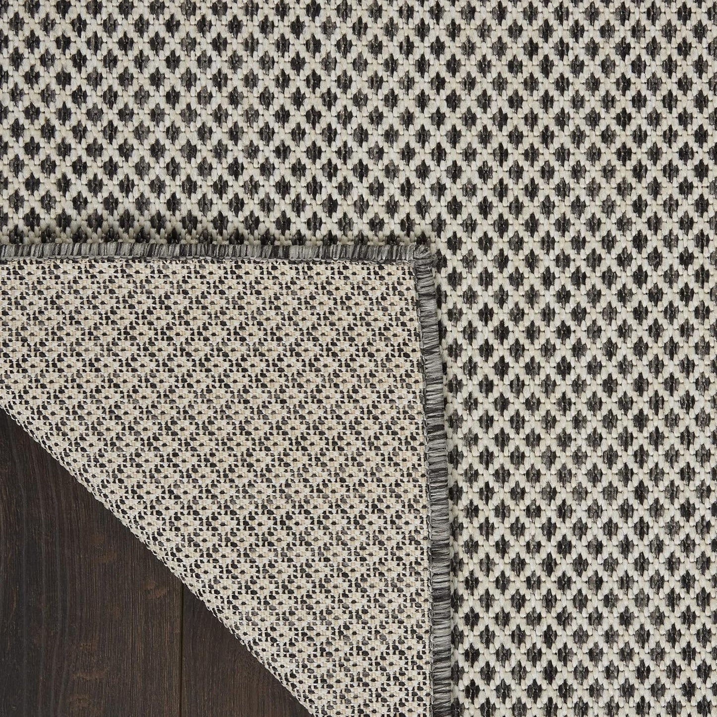 Nourison Home Courtyard Indoor/Outdoor Ivory Charcoal 7' x 10' Area Rug, Geometric, Easy Cleaning, Non Shedding, Bed Room, Living Room, Dining Room, Deck, Patio, Backyard (7x10)