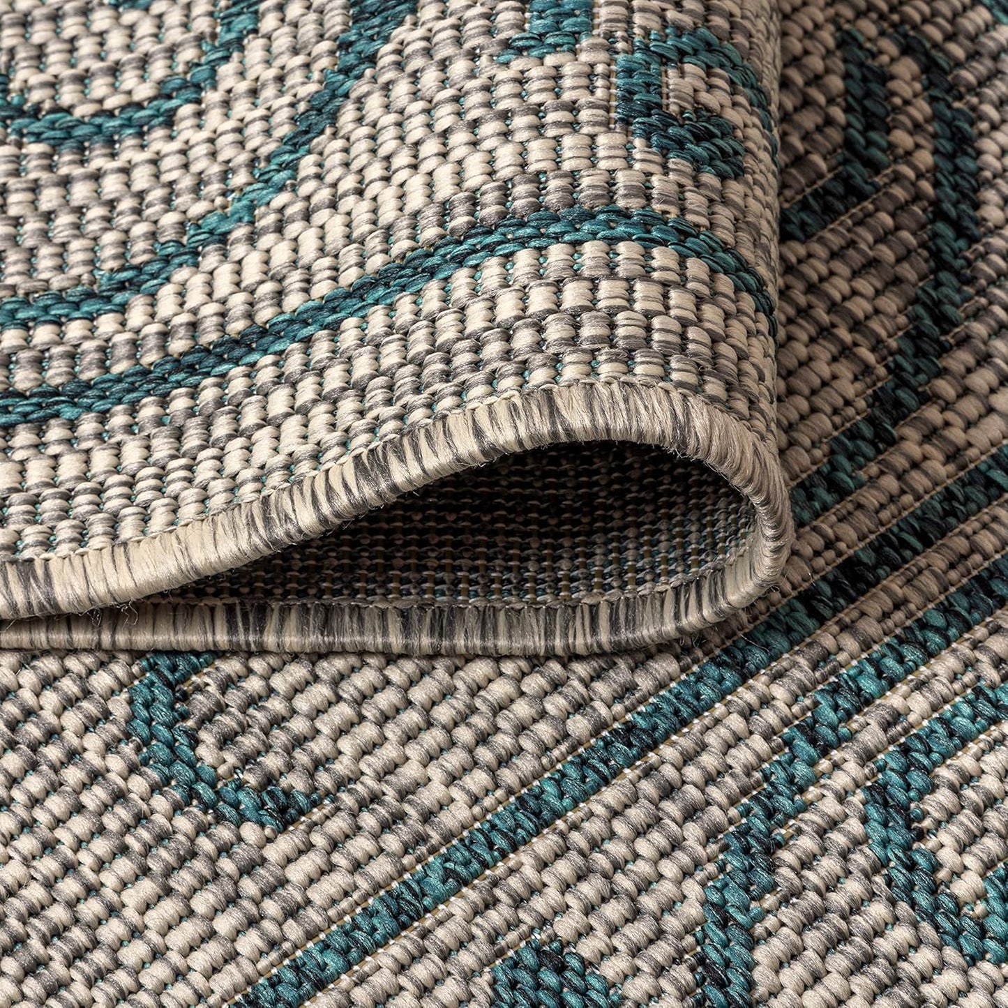 JONATHAN Y SMB106E-8SQ Charleston Vintage Filigree Textured Weave Gray/Teal 8' Square Indoor/Outdoor Area Rug, Pet Friendly, Non-Shedding, Stain Resistant, Easy-Cleaning for Backyard, Patio, Porch