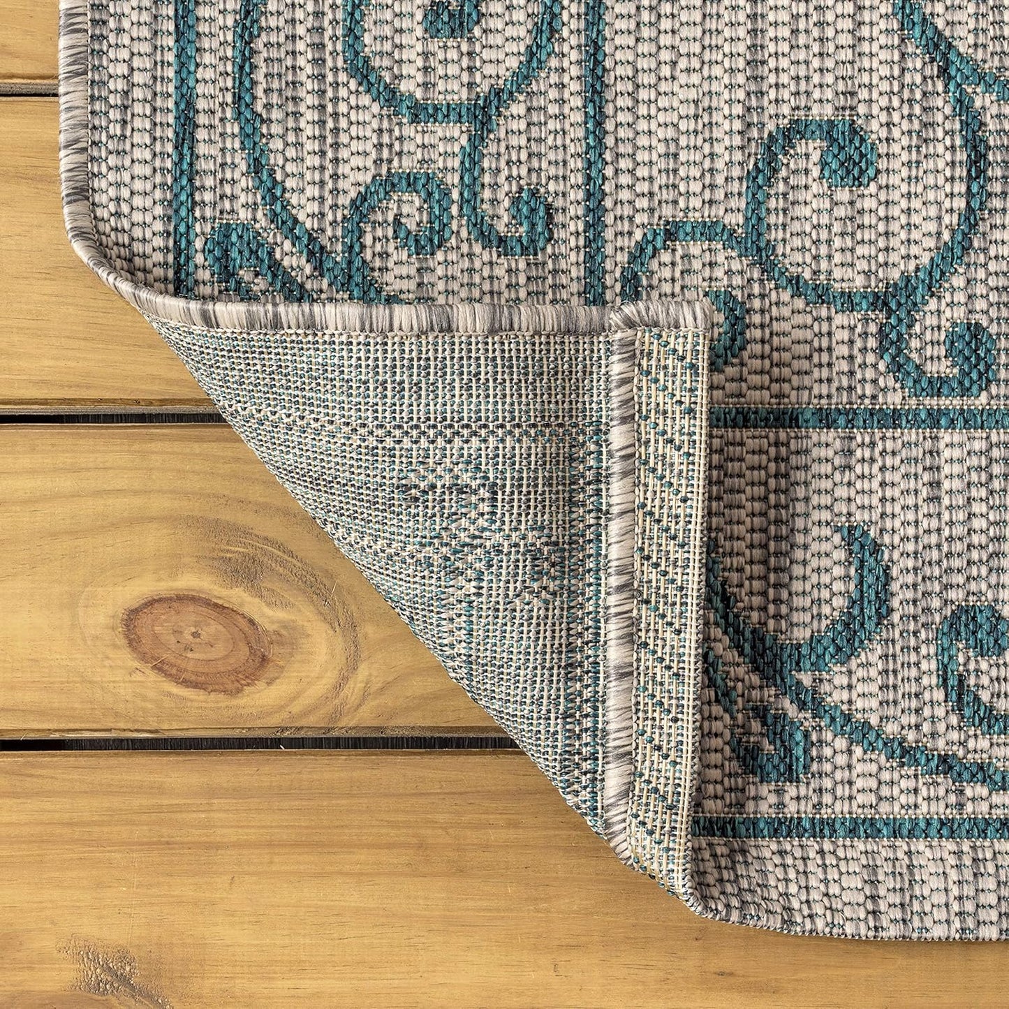 JONATHAN Y SMB106E-8SQ Charleston Vintage Filigree Textured Weave Gray/Teal 8' Square Indoor/Outdoor Area Rug, Pet Friendly, Non-Shedding, Stain Resistant, Easy-Cleaning for Backyard, Patio, Porch