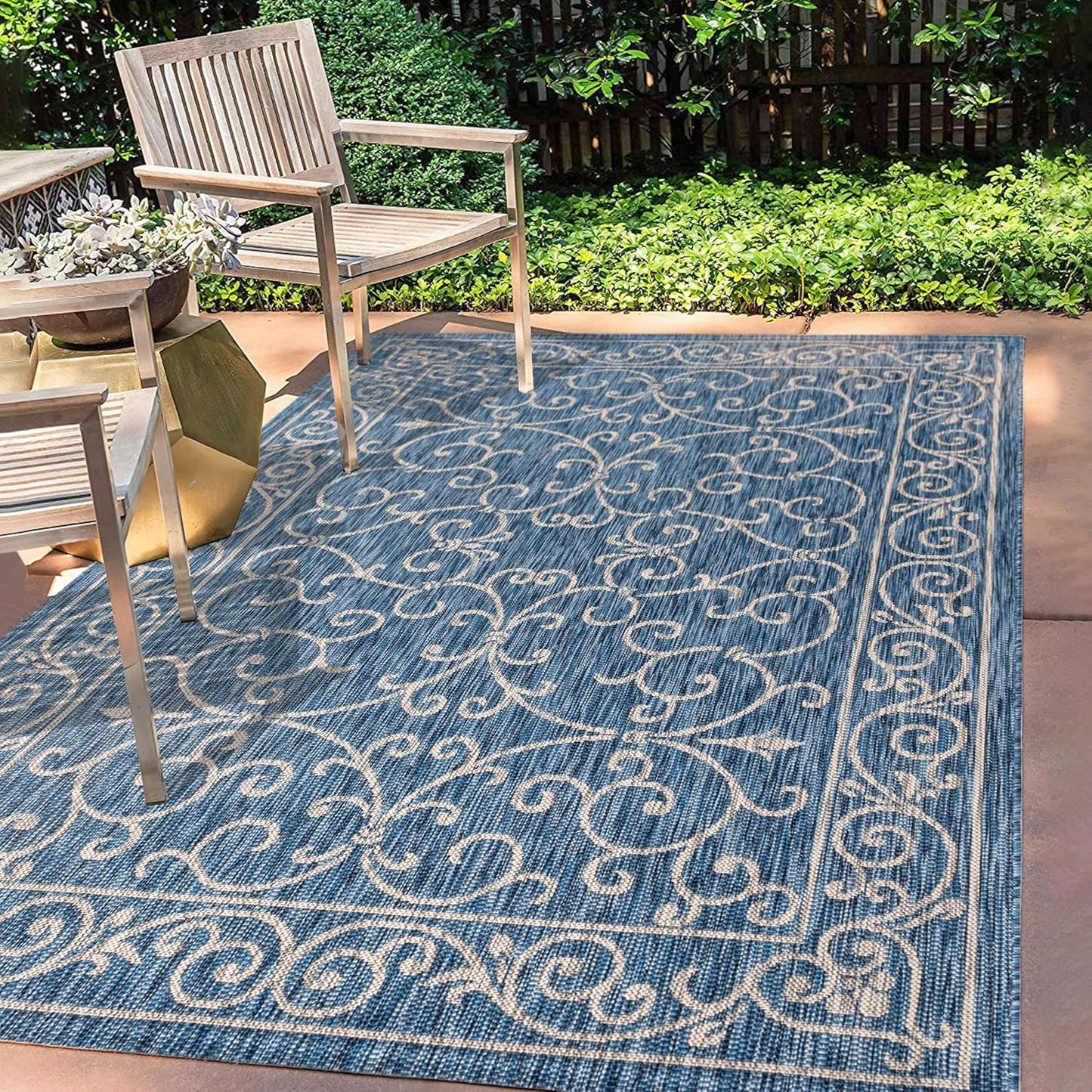 JONATHAN Y SMB106D-4 Charleston Vintage Filigree Textured Weave Indoor/Outdoor Navy/Gray 4 ft. x 6 ft. Area Rug, Classic,Easy-Cleaning,HighTraffic,LivingRoom,Backyard, Non Shedding