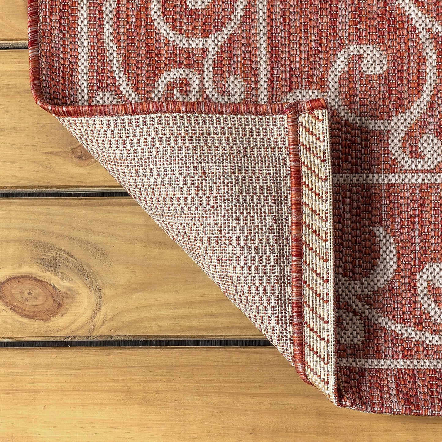 JONATHAN Y SMB106B-210 Charleston Vintage Filigree Textured Weave Indoor Outdoor Runner Rug Classic Coastal Easy-Cleaning Bedroom Kitchen Backyard Patio Non Shedding, 2 X 10, Red/Beige