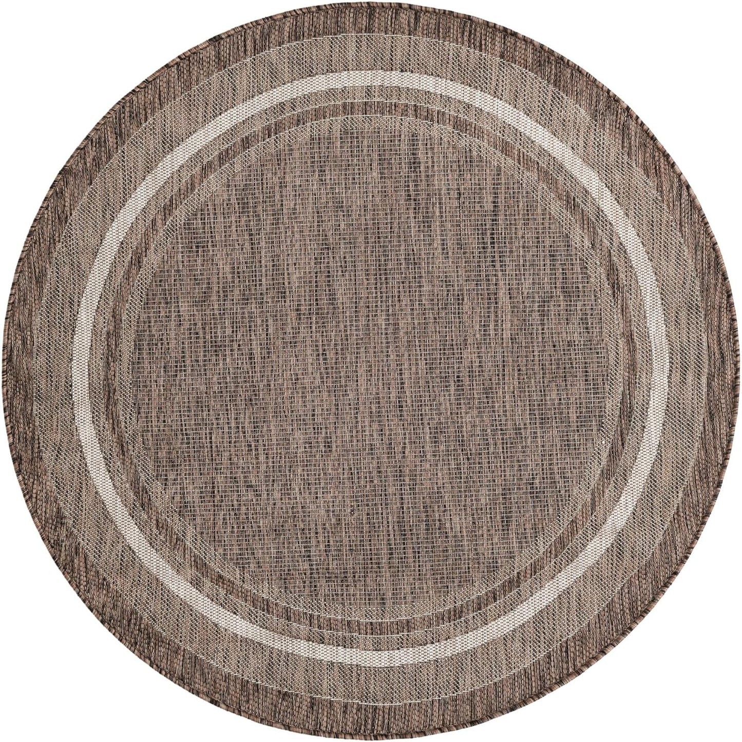 Unique Loom Outdoor Border Collection Area Rug - Soft Border (5' 3" Round Brown/Ivory)