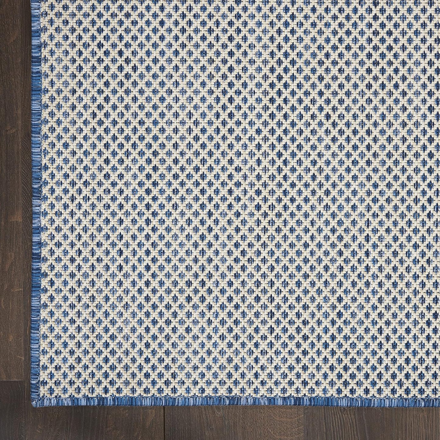 Nourison Home Courtyard 10' Runner Ivory Blue Fabric Modern Area Rug (10' Runner)