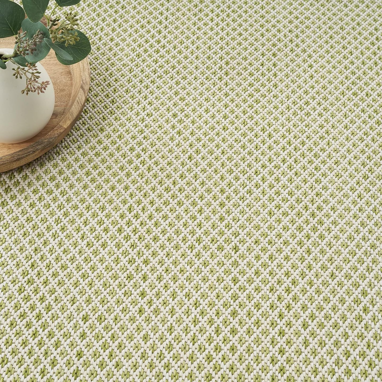 Nourison Courtyard Indoor/Outdoor Ivory Green 6' x 9' Area Rug, Geometric, Easy Cleaning, Non Shedding, Bed Room, Living Room, Dining Room, Deck, Patio, Backyard (6x9)