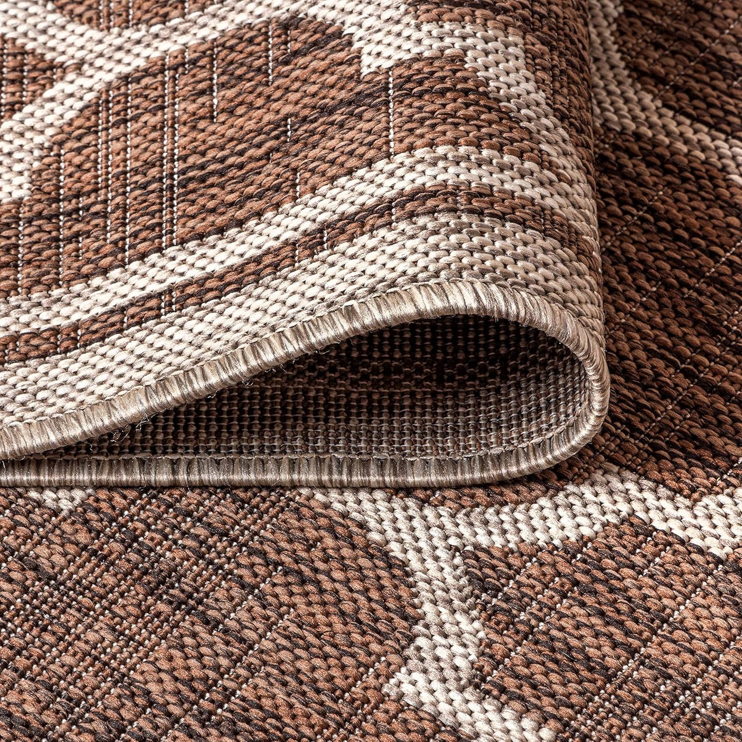 Eyely BMS109B-3SQ Santa Monica Trebol Moroccan Trellis Textured Weave, Pet Friendly, Non-Shedding, Stain Resistant, Easy-Cleaning, Espresso/Taupe, 3' Square, Indoor/Outdoor, Area Rug