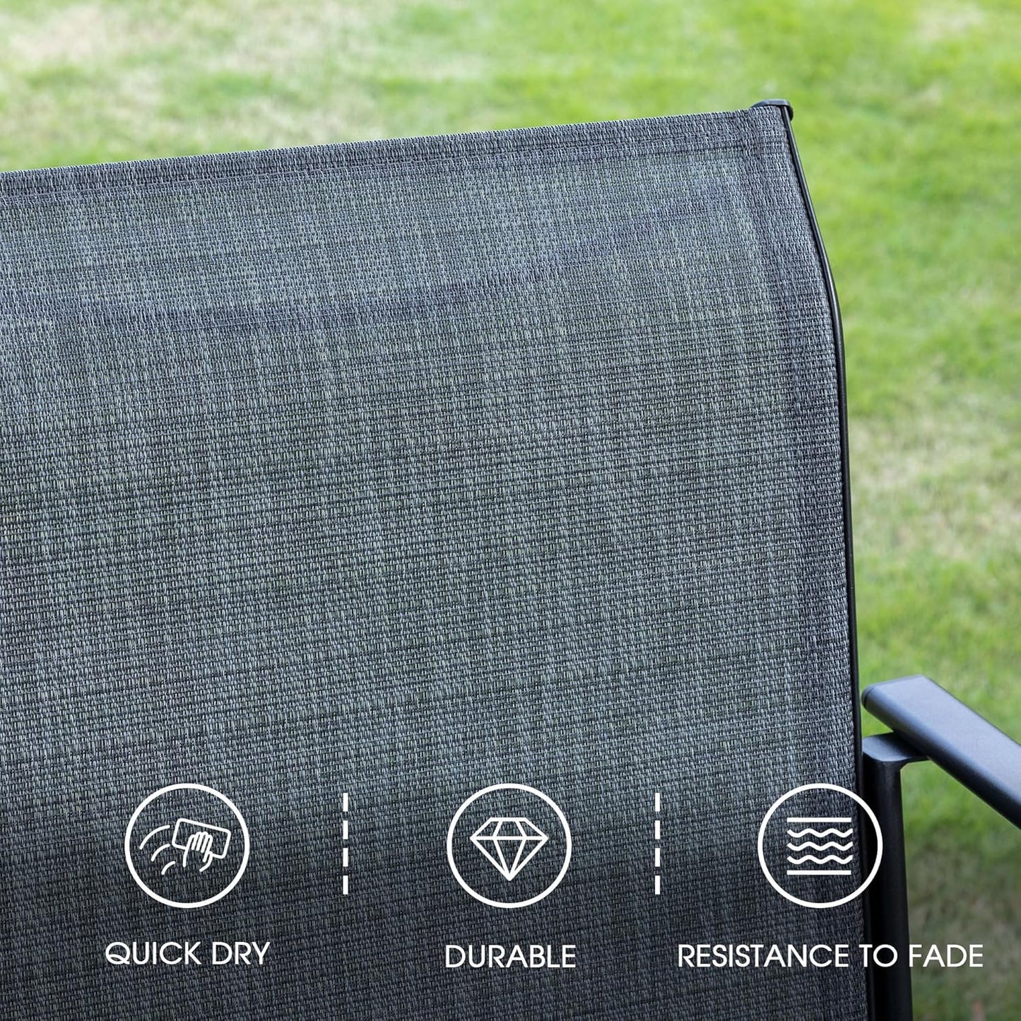 VICLLAX Patio Dining Set for 6, Outdoor Furniture Set Includes 47.2" Round Patio Table and 6 Patio Sling Chairs, Black Tabletop and Grey Fabric