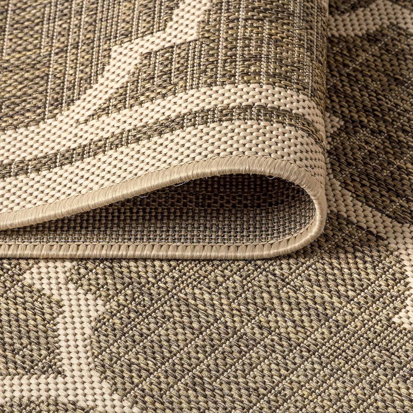 Eyely BMS109A-4SQ Santa Monica Trebol Moroccan Trellis Textured Weave, Pet Friendly, Non-Shedding, Stain Resistant, Easy-Cleaning, Brown/Beige, 4' Square, Indoor/Outdoor, Area Rug