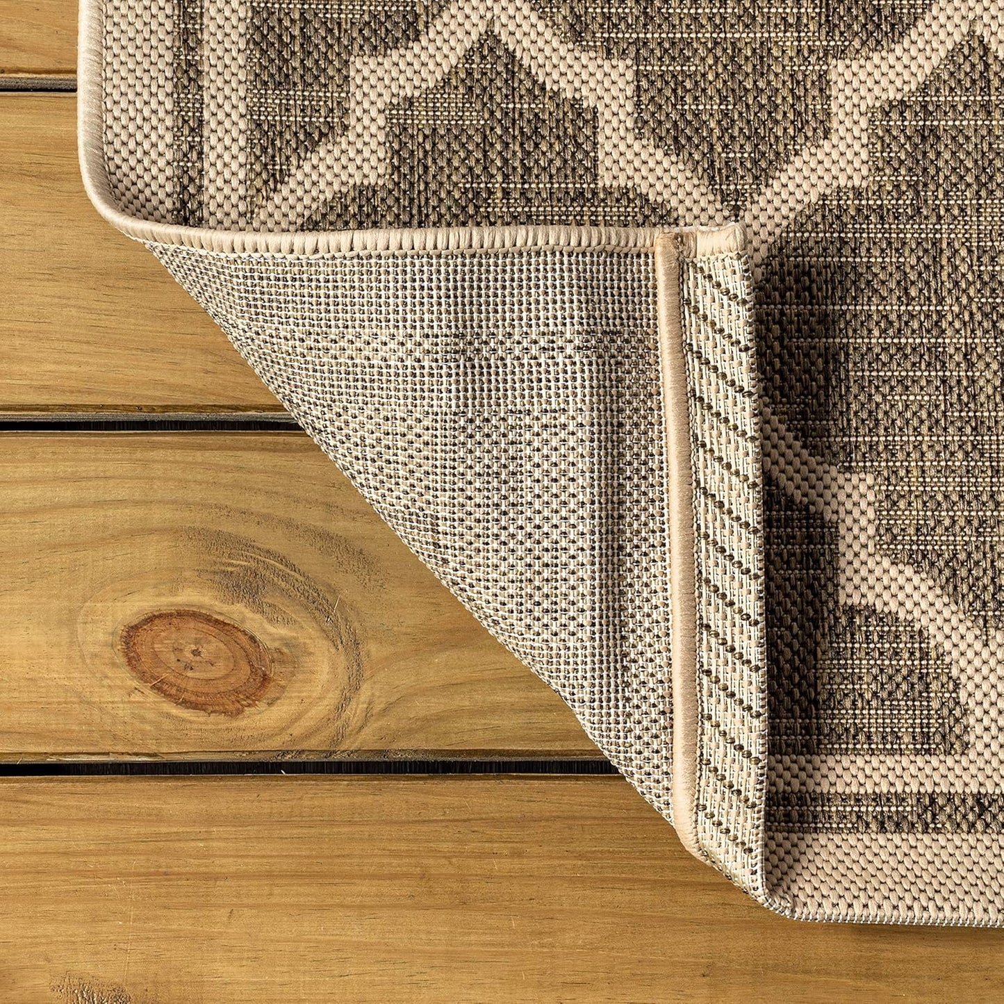 Eyely BMS109A-4R Santa Monica Trebol Moroccan Trellis Textured Weave, Pet Friendly, Non-Shedding, Stain Resistant, Easy-Cleaning, Brown/Beige, 4' Round, Indoor/Outdoor, Area Rug