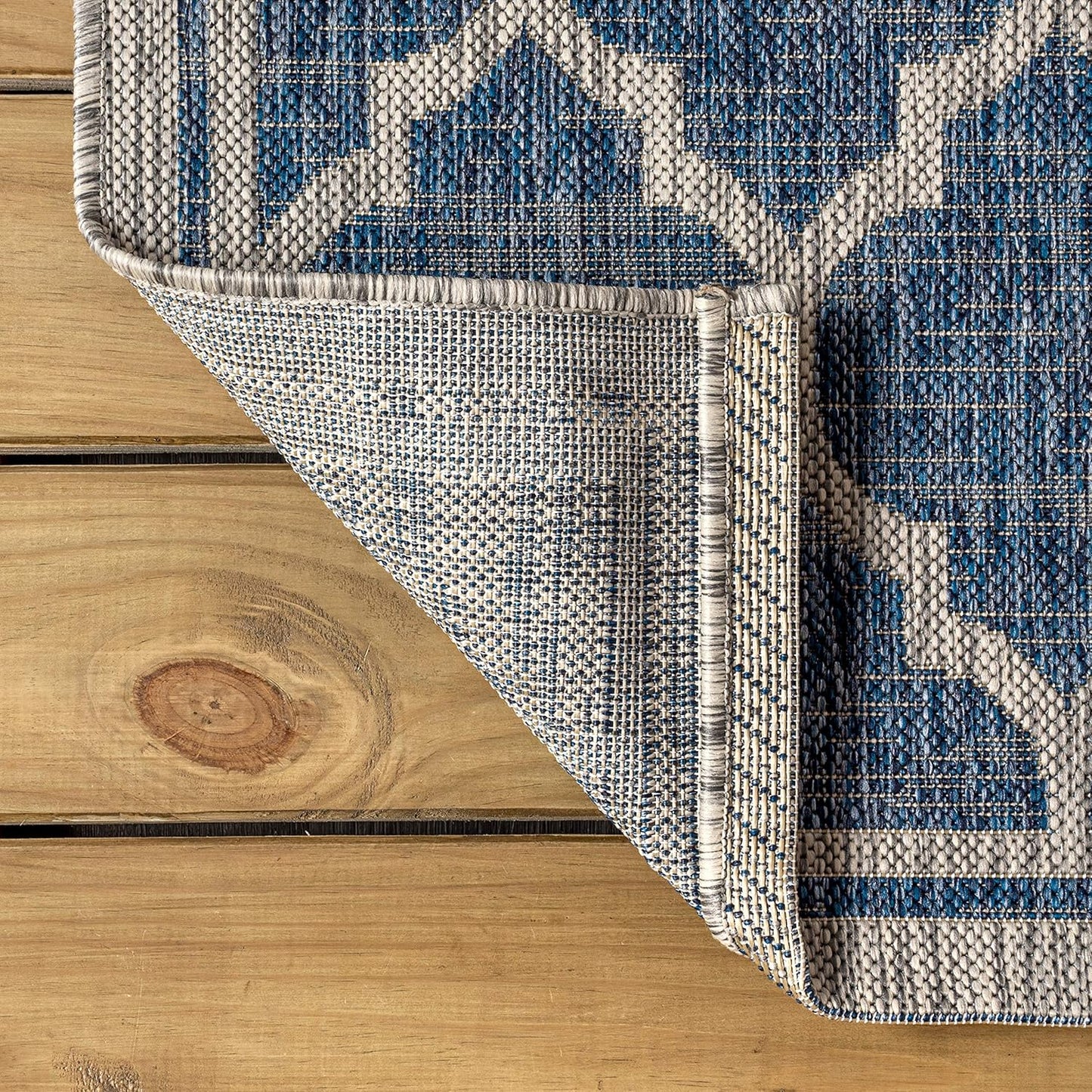 Eyely BMS109D-3R Santa Monica Trebol Moroccan Trellis Textured Weave, Pet Friendly, Non-Shedding, Stain Resistant, Easy-Cleaning, Navy/Gray, 3' Round, Indoor/Outdoor, Area Rug