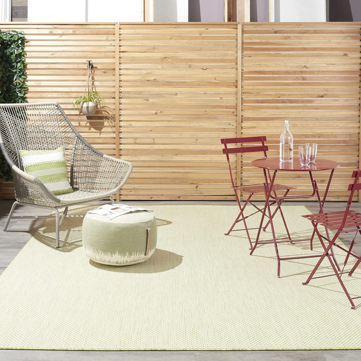 Nourison Courtyard Indoor/Outdoor Ivory Green 8' x 10' Area Rug, Geometric, Easy Cleaning, Non Shedding, Bed Room, Living Room, Dining Room, Deck, Patio, Backyard (8x10)