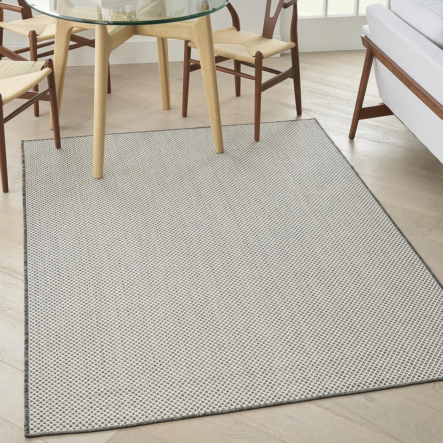 Nourison Courtyard Indoor/Outdoor Ivory Charcoal 5' x 7' Area Rug, Geometric, Easy Cleaning, Non Shedding, Bed Room, Living Room, Dining Room, Deck, Patio, Backyard (5x7)