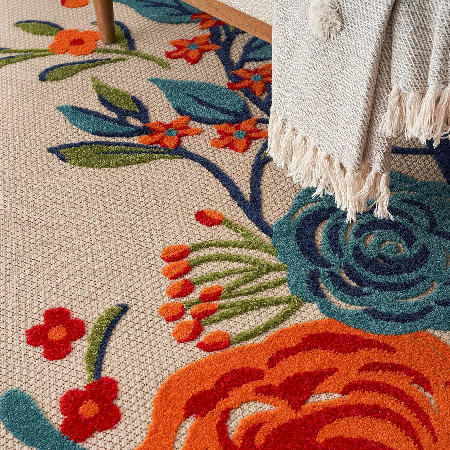 Nourison Home Aloha Indoor/Outdoor Modern Multicolor 5'3" x 7'5" Area Rug, Easy Cleaning, Non Shedding, Bed Room, Living Room, Dining Room, Kitchen (5x7)