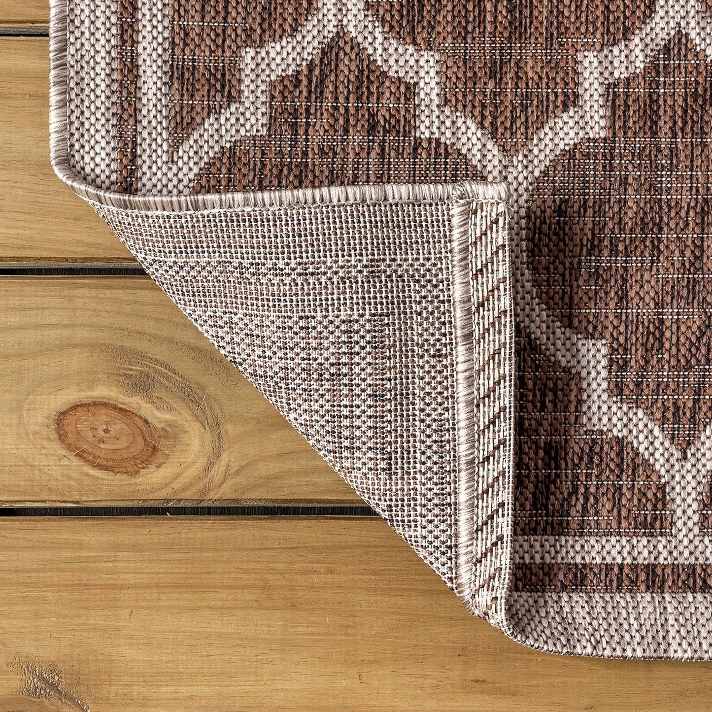 Eyely BMS109B-210 Santa Monica Trebol Moroccan Trellis Textured Weave Indoor/Outdoor Runner Rug Coastal;Bohemian, Bedroom, Backyard, Patio, Easy-Cleaning, Non-Shedding, 2 X 10, Espresso/Taupe