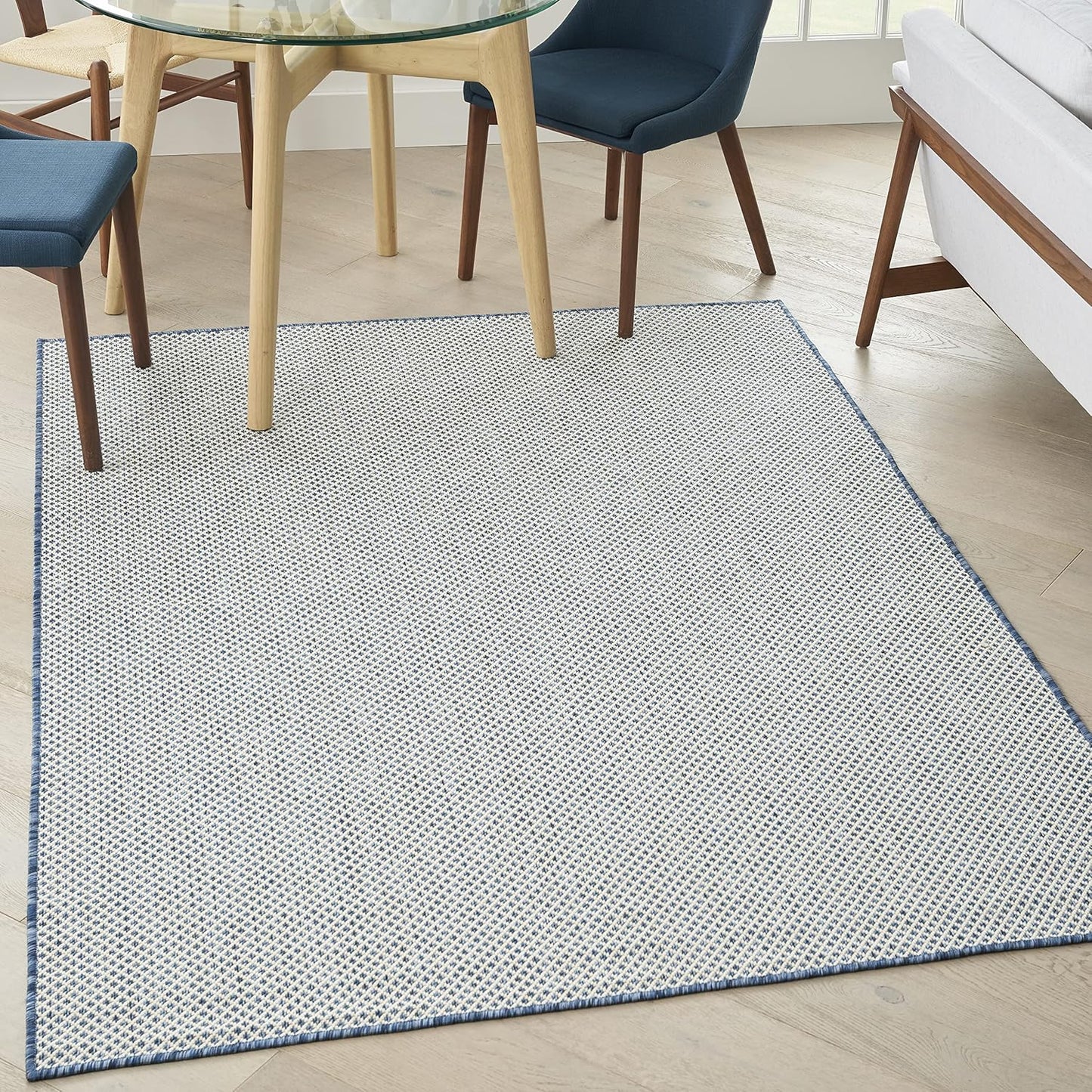 Nourison Courtyard Indoor/Outdoor Ivory Blue 4' x 6' Area Rug, Geometric, Easy Cleaning, Non Shedding, Bed Room, Living Room, Dining Room, Deck, Patio, Backyard (4x6)