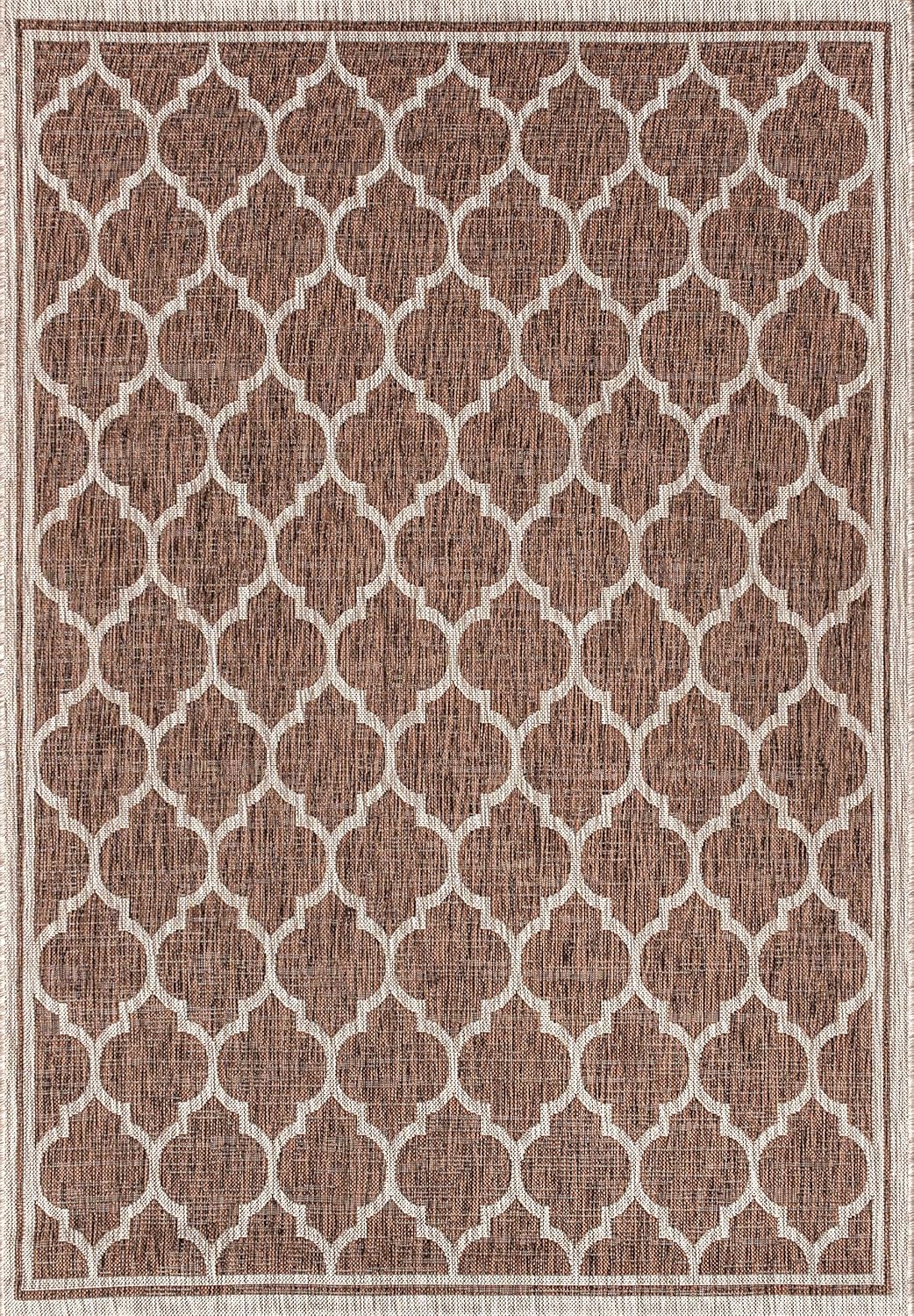 Eyely BMS109B-3 Santa Monica Trebol Moroccan Trellis Textured Weave Indoor/Outdoor Area Rug Coastal;Bohemian, Bedroom, Backyard, Patio, Easy-Cleaning, Non-Shedding, 3 X 5, Espresso/Taupe