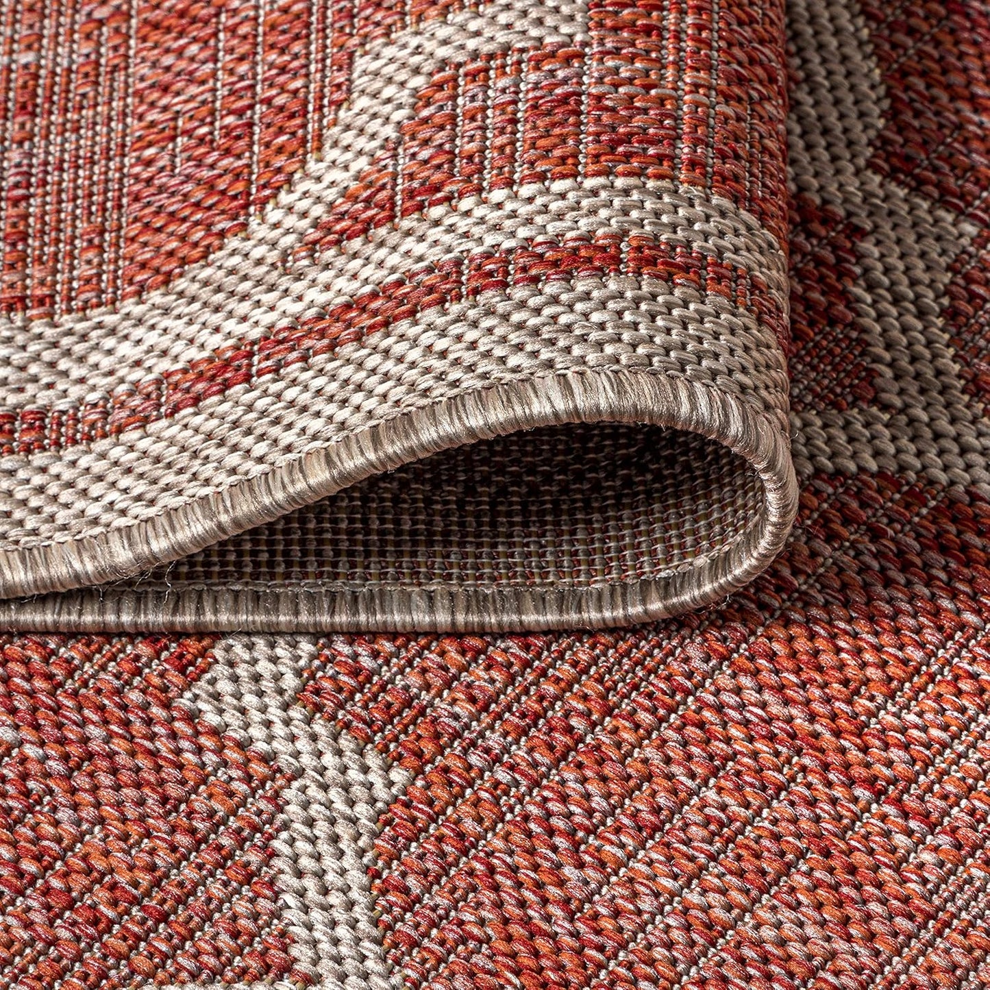 Eyely BMS109C-214 Santa Monica Trebol Moroccan Trellis Textured Weave, Pet Friendly, Non-Shedding, Stain Resistant, Easy-Cleaning, Red/Beige, 2 ft. x 14 ft., Indoor/Outdoor, Runner Rug