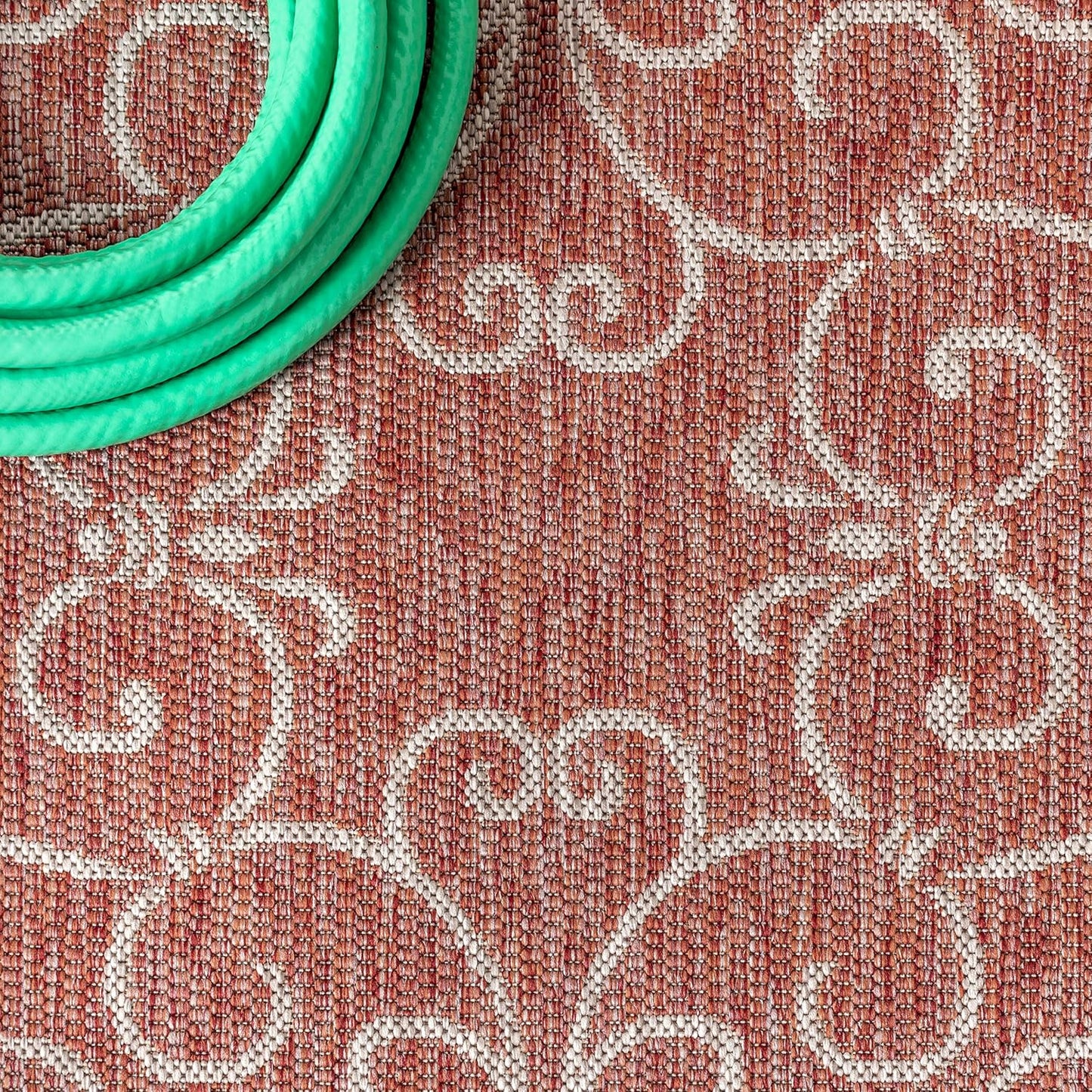 JONATHAN Y SMB106B-210 Charleston Vintage Filigree Textured Weave Indoor Outdoor Runner Rug Classic Coastal Easy-Cleaning Bedroom Kitchen Backyard Patio Non Shedding, 2 X 10, Red/Beige